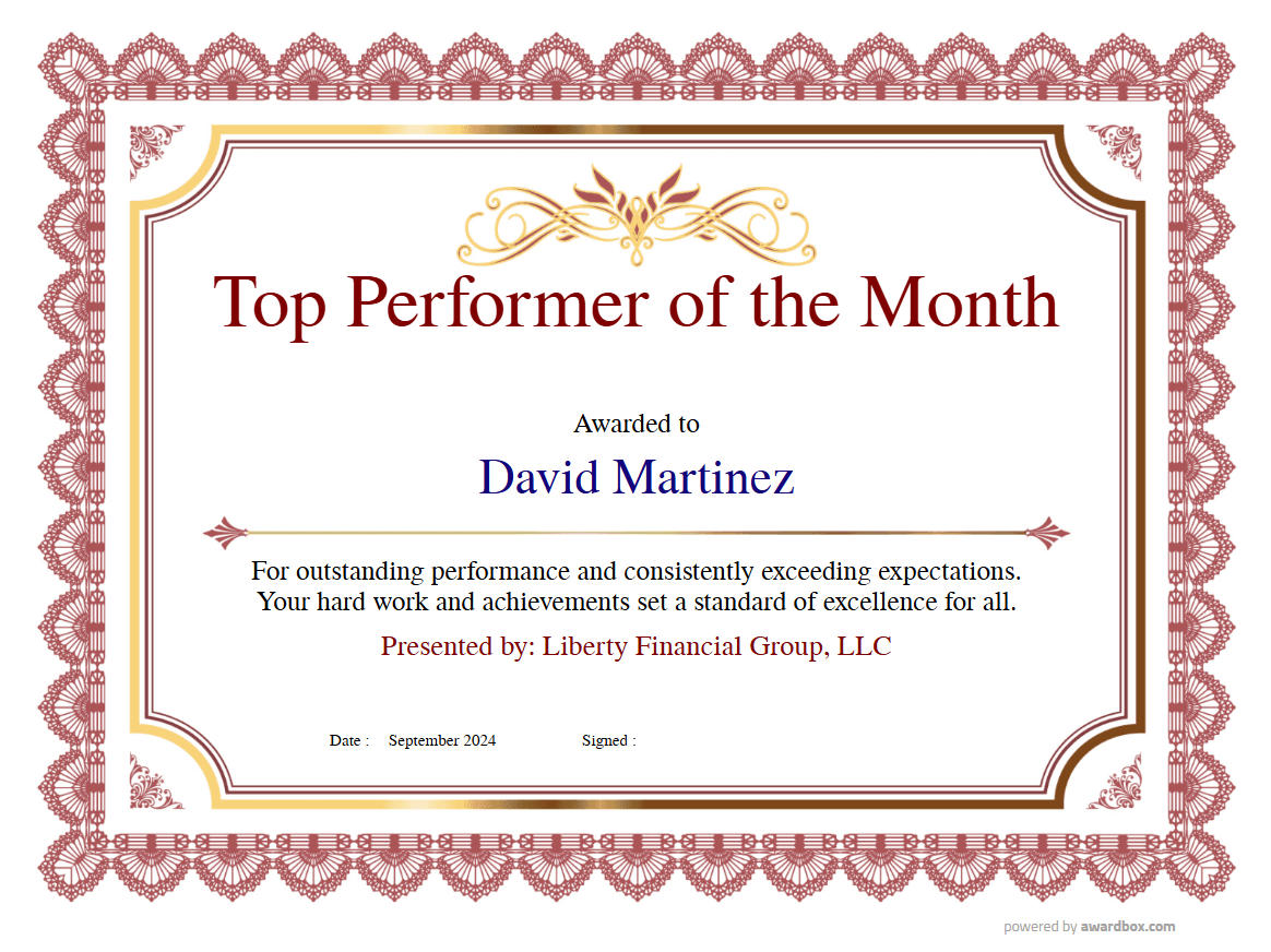 Employee Of The Month Certificates