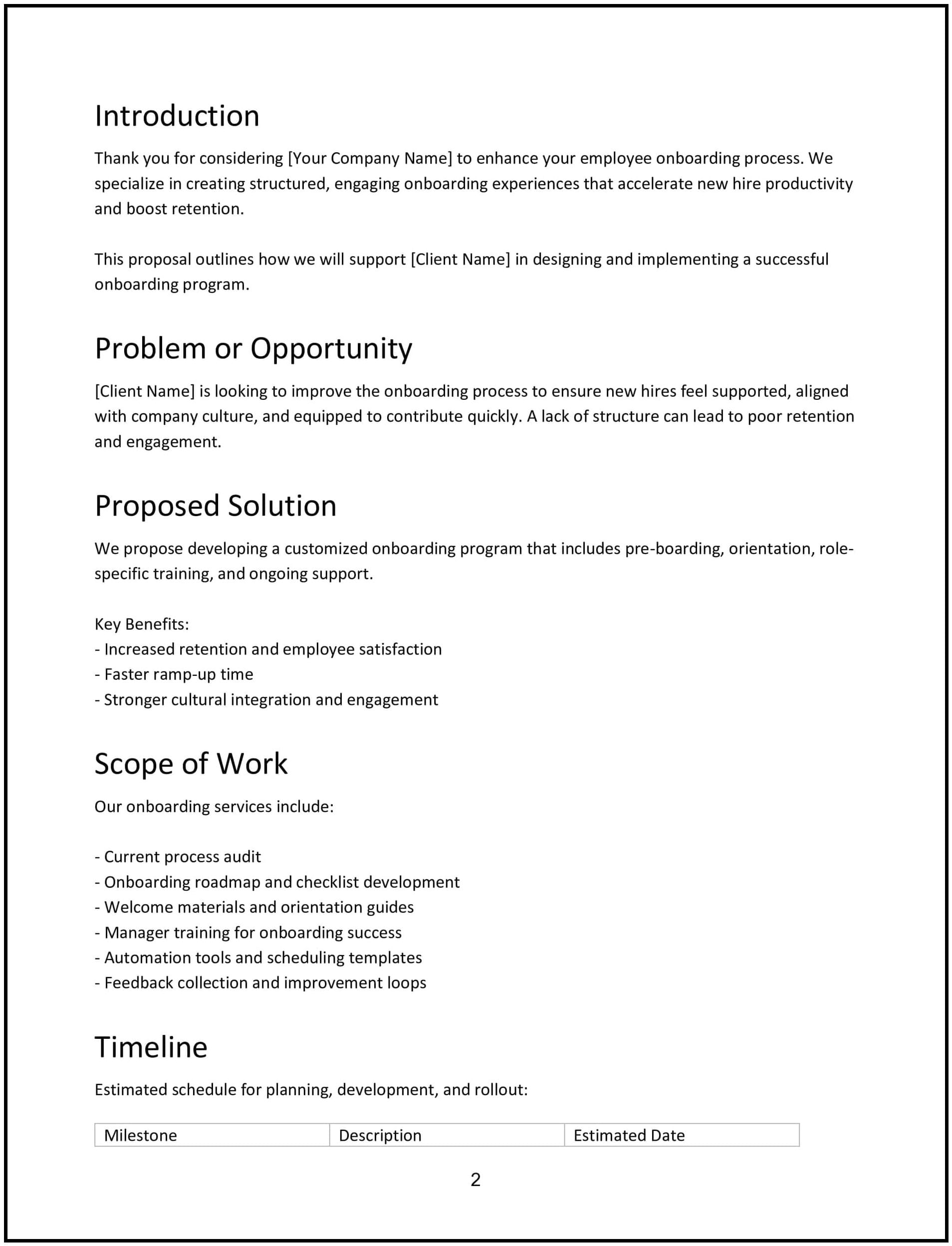 Employee Onboarding Proposal Free Template Employee Onboarding Proposal Free Template
