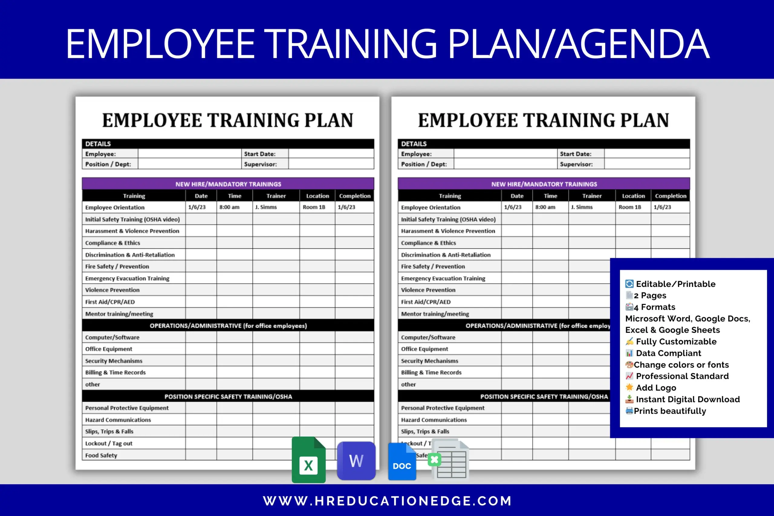 Employee Training Plan Template Hr