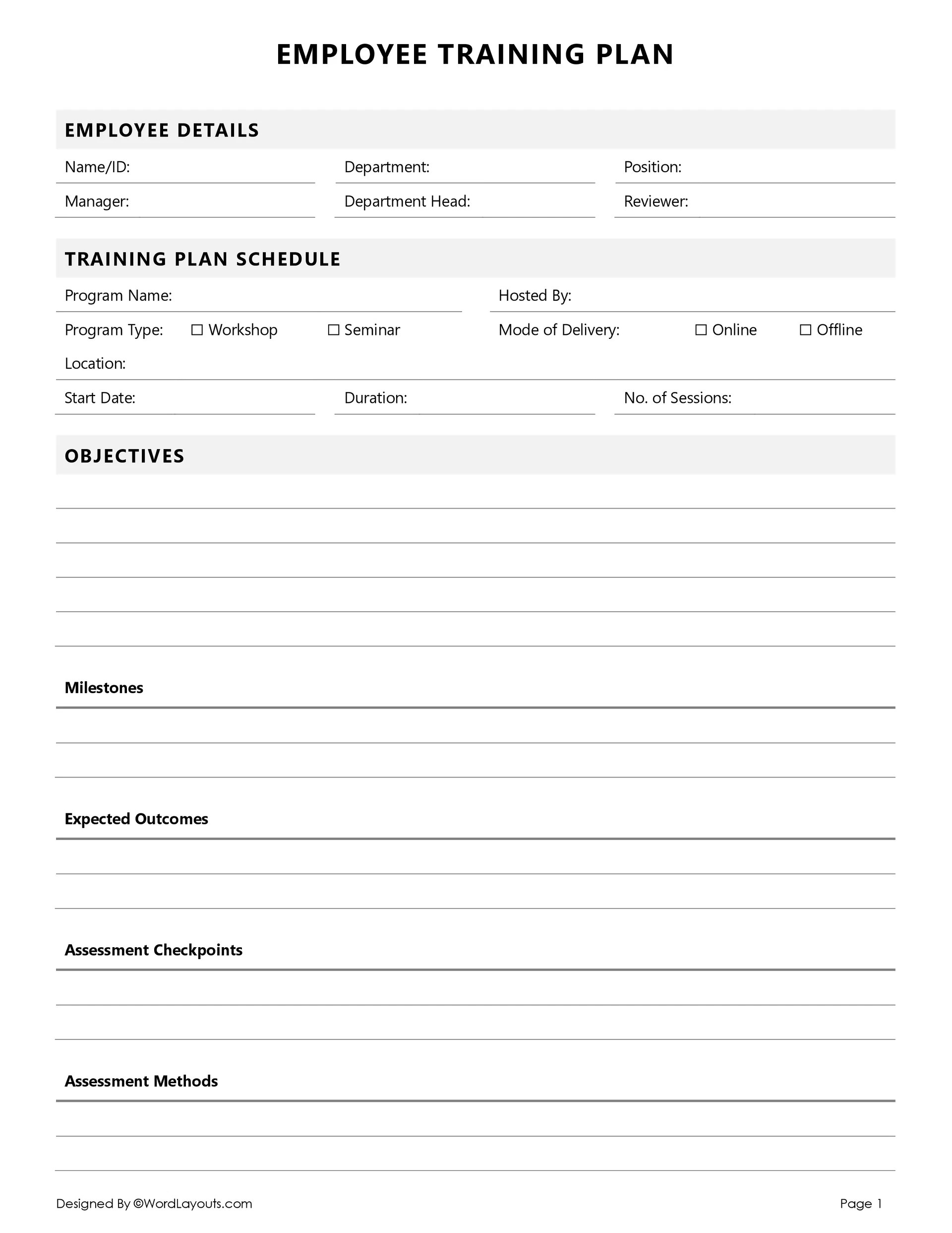 Employee Training Plan Template Employee Training Plan Template