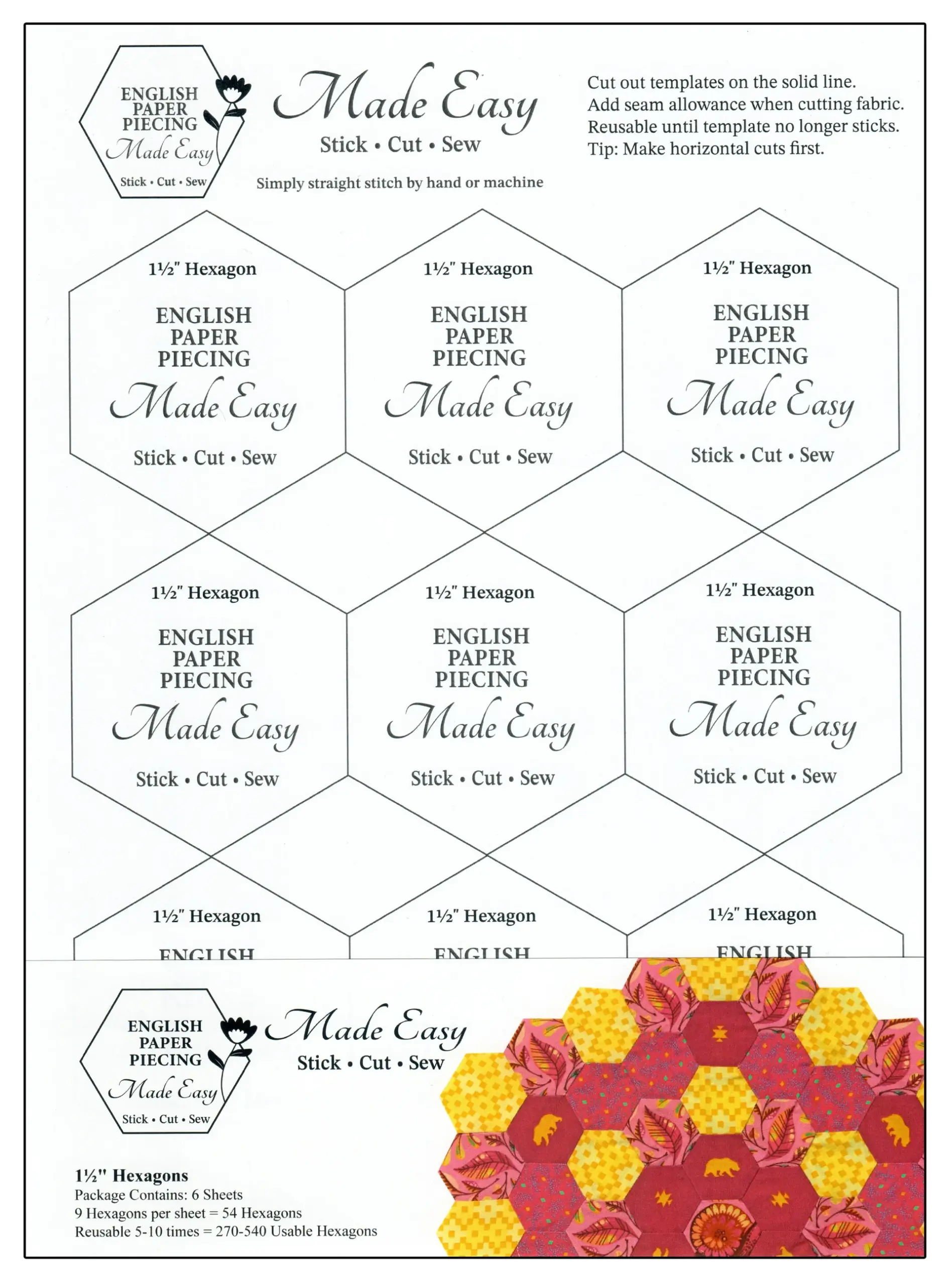 English Paper Piecing Made Easy Hexagon 1 1 2