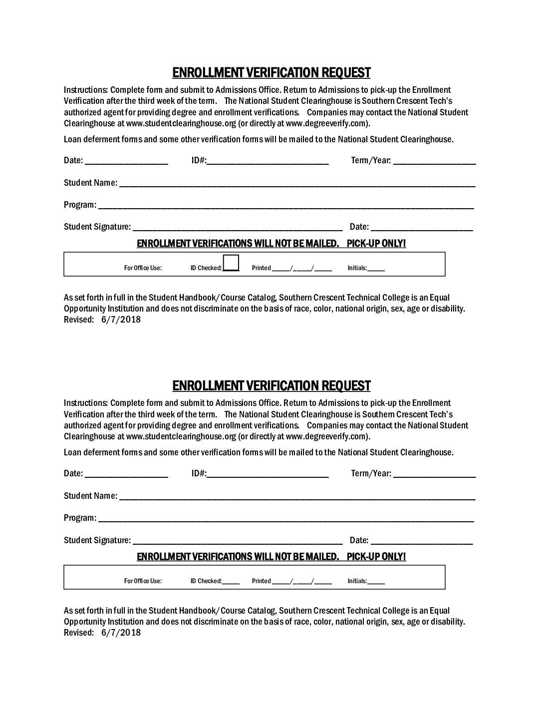 enrollment verification sample letter template