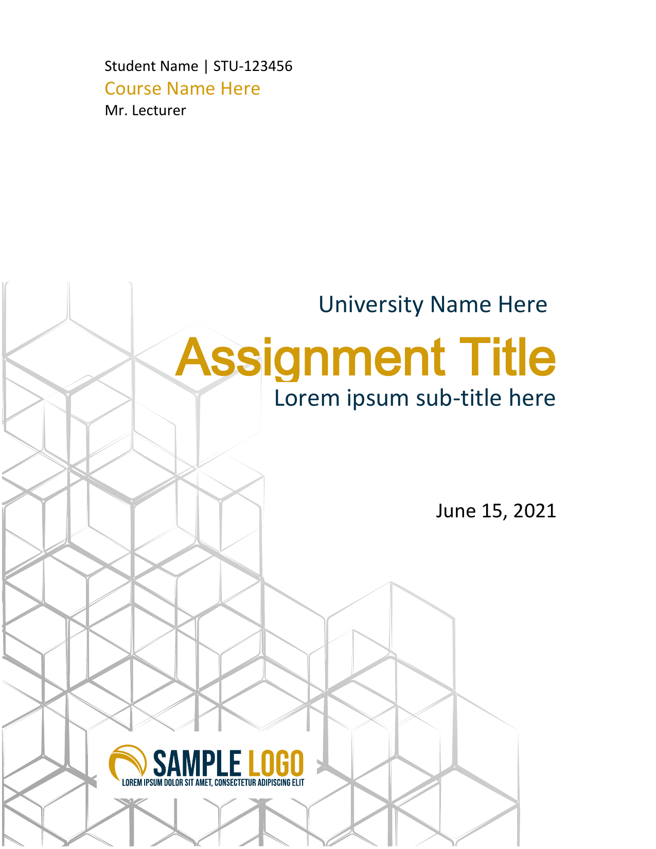Essay Assignment Cover Page Template