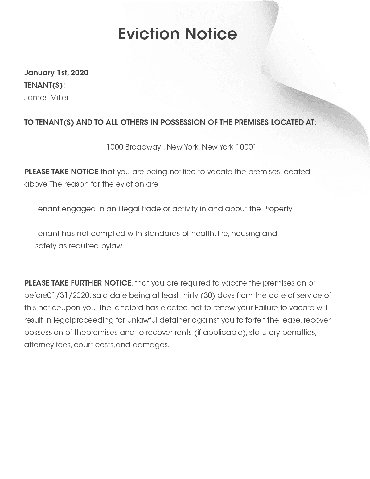 Eviction Notice Eviction Notice