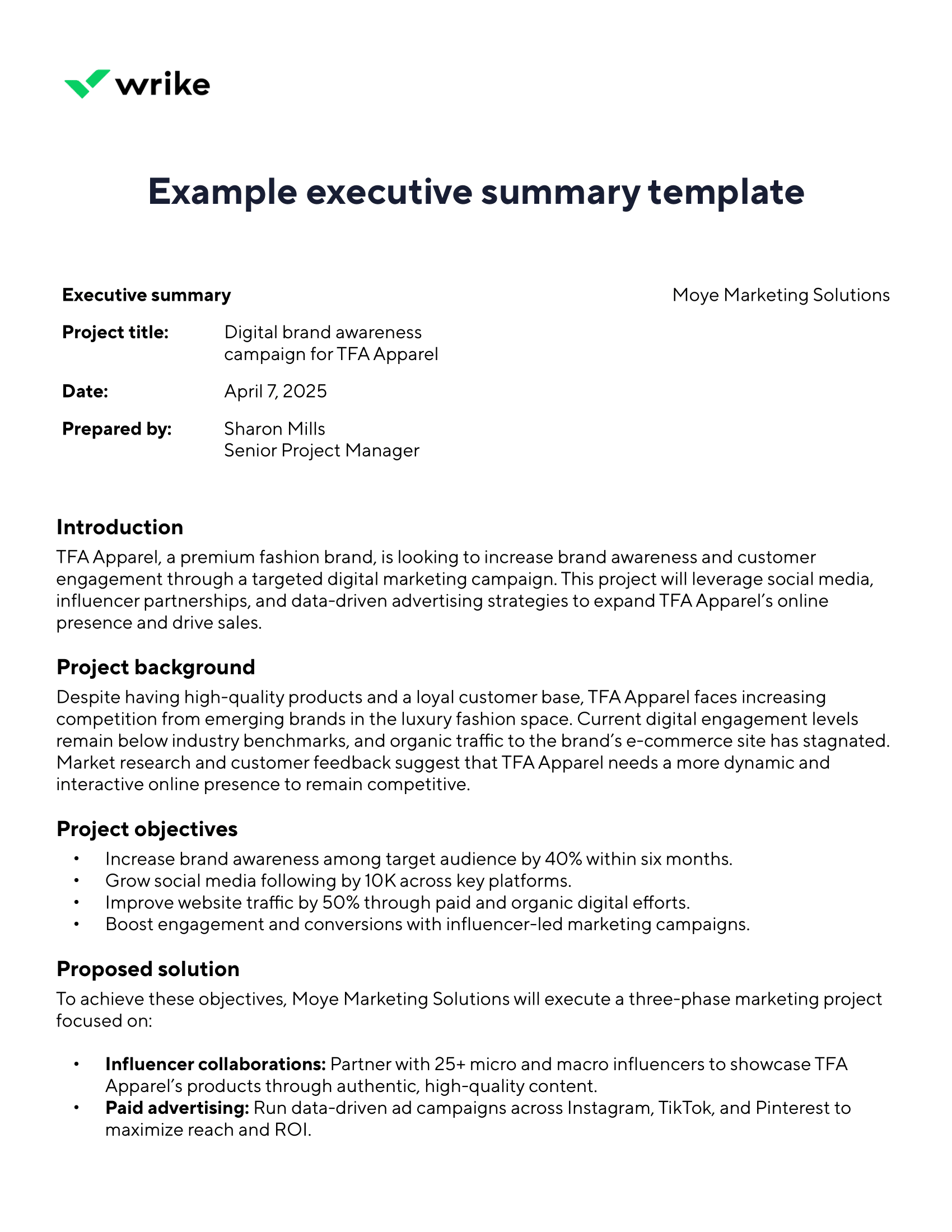 executive summary sample template executive summary sample template