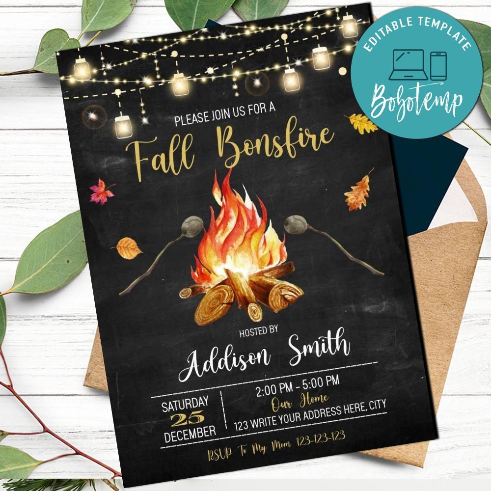 Fall Backyard Bonfire Invitation Template To Print At Home Instant Download Fall Backyard Bonfire Invitation Template To Print At Home Instant Download