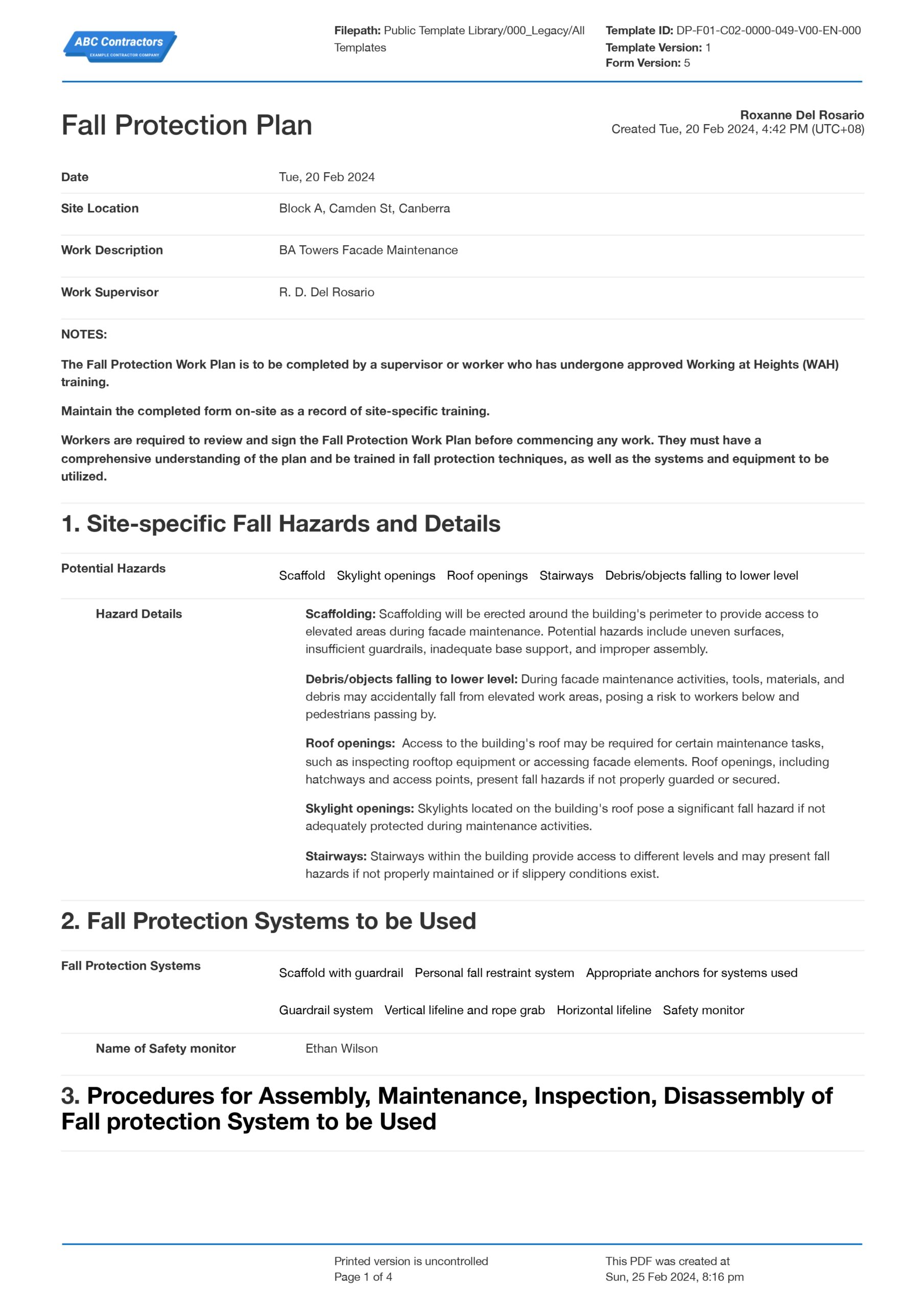 Fall Protection Plan Template