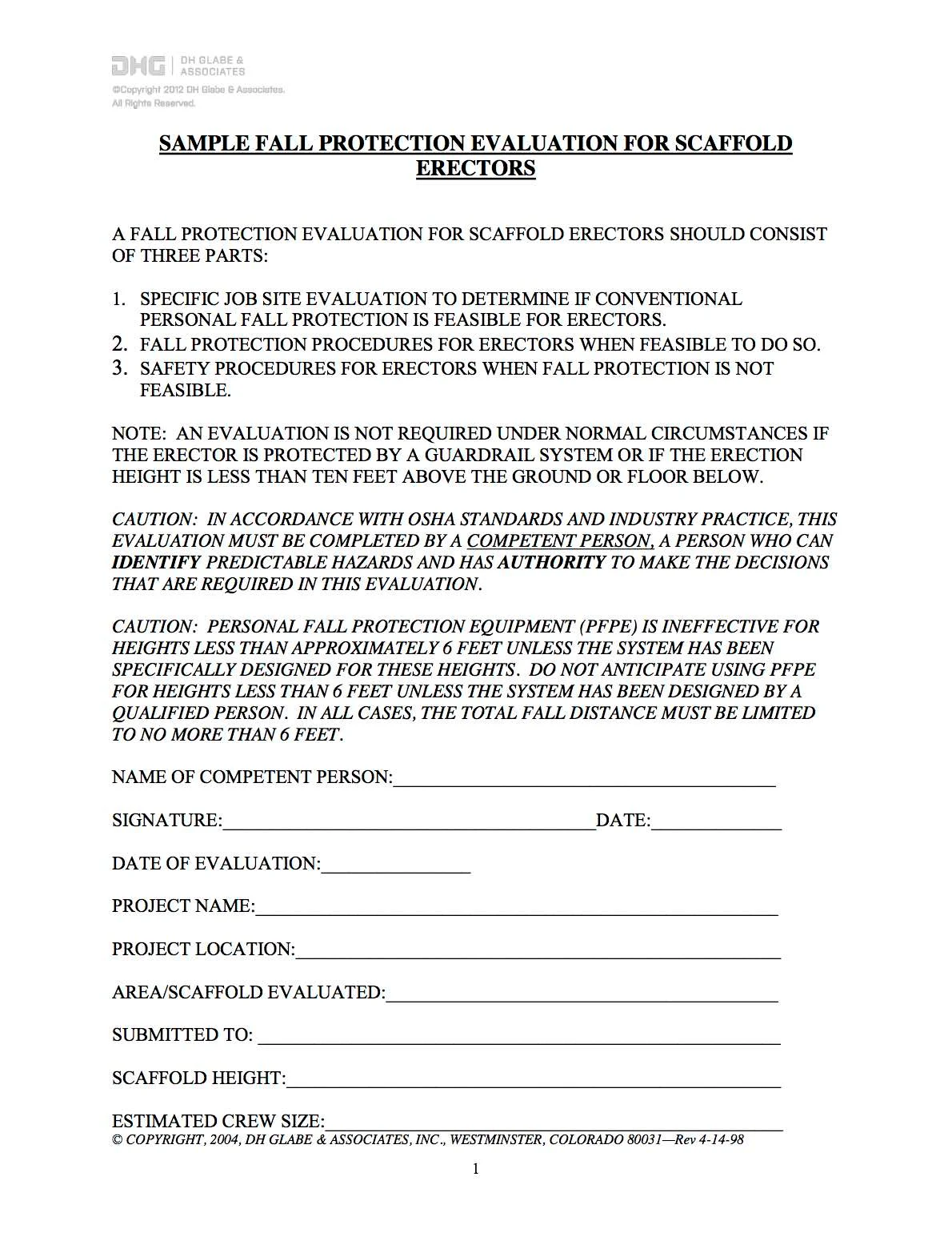 fall protection plan sample template