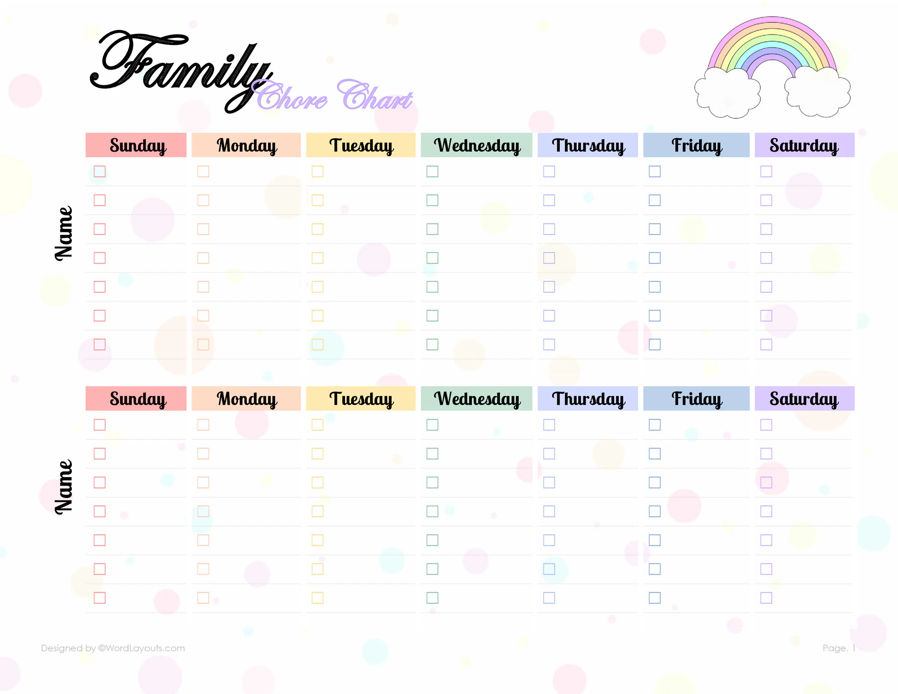 Family Chore Chart For Two Template Family Chore Chart For Two Template