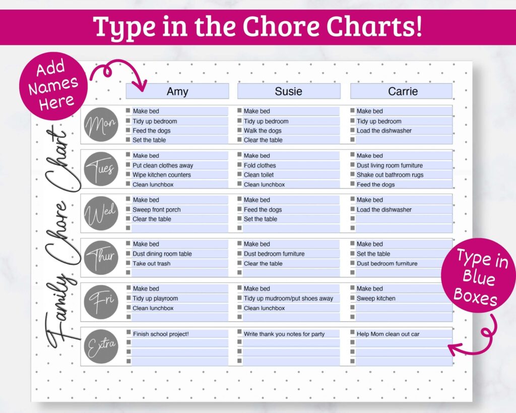 Family Chore Chart Printable Family Chore Chart Printable