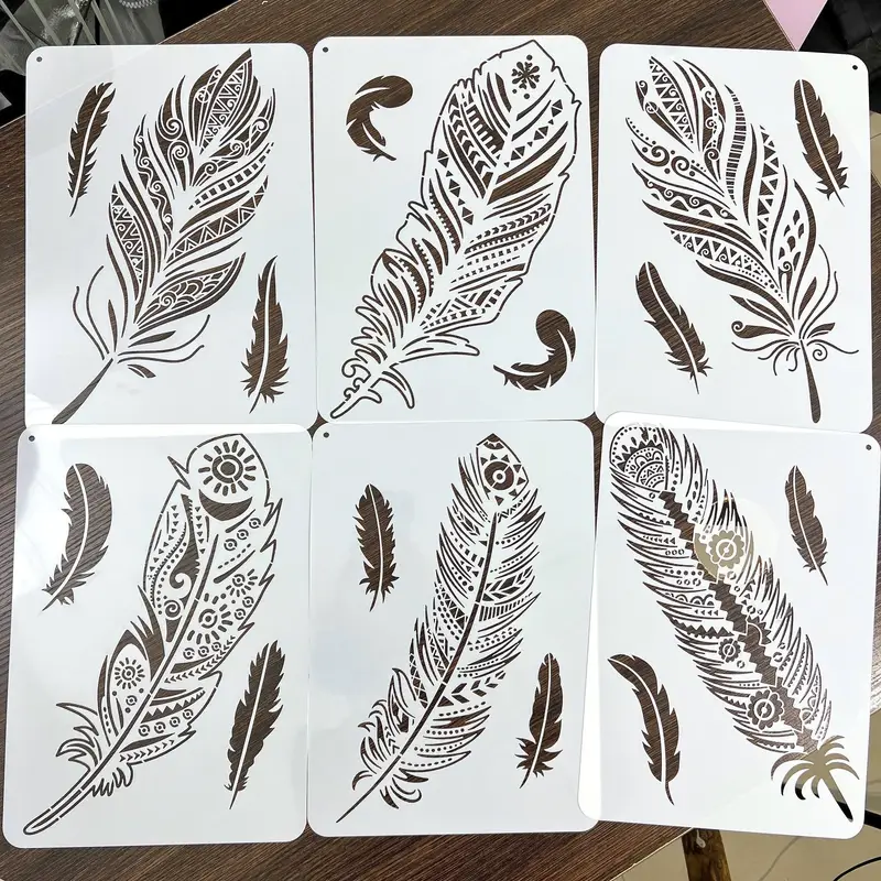 Feather Mandala Stencil Set 6 Piece Hollow Out Painting Template Wall Art Spray Paint Auxiliary Tool Durable Plastic Material G 601099562435829 Feather Mandala Stencil Set 6 Piece Hollow Out Painting Template Wall Art Spray Paint Auxiliary Tool Durable Plastic Material G 601099562435829