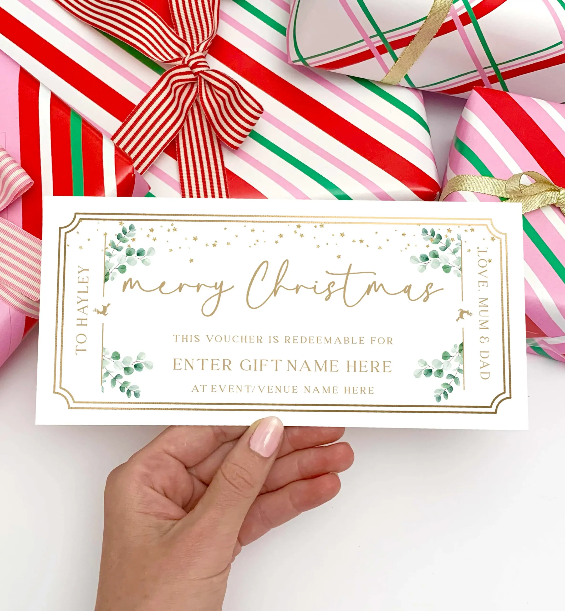 Ferras Greenery Printable Christmas Custom Gift Voucher Template