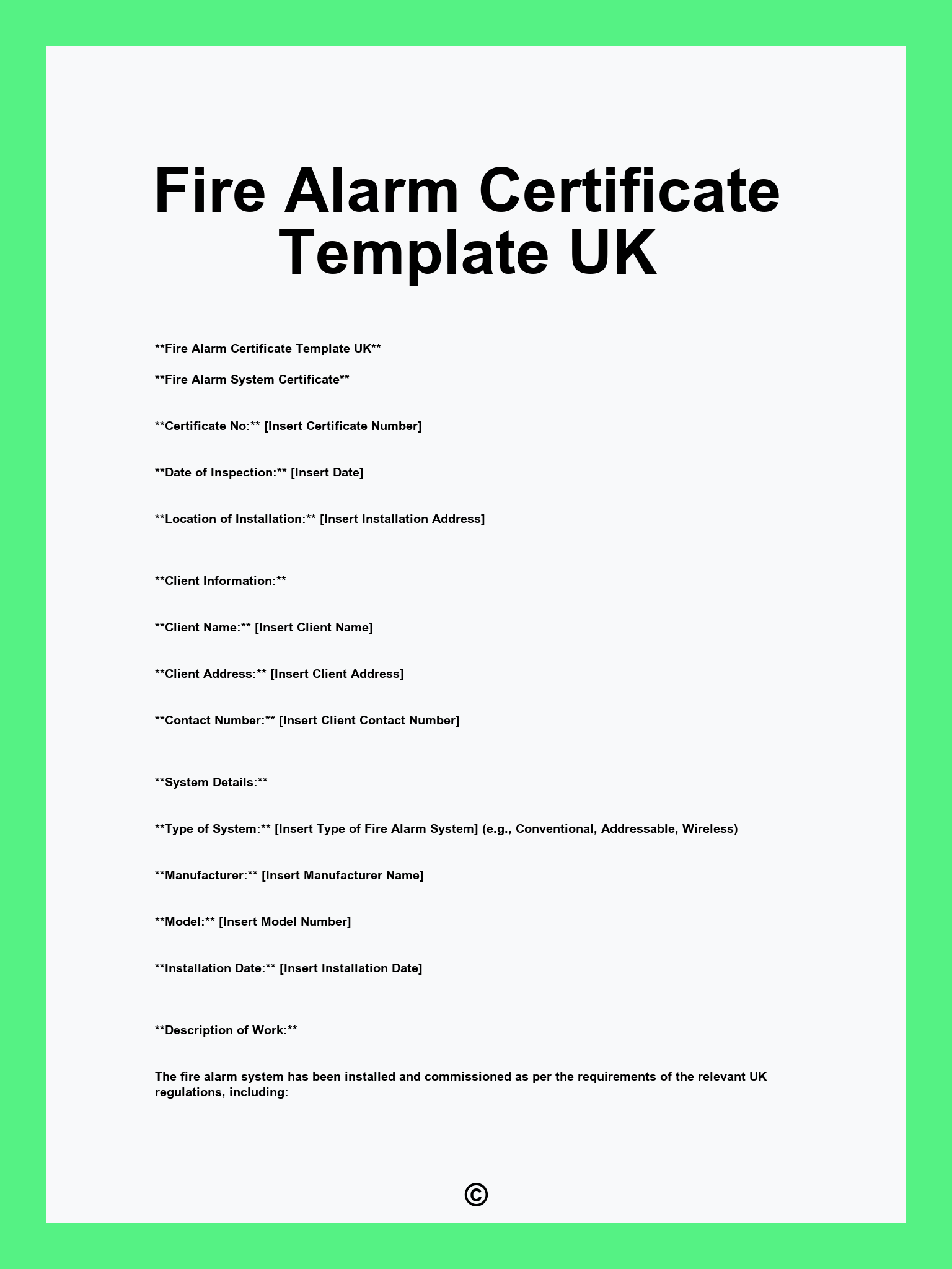 Fire Alarm Certificate Template