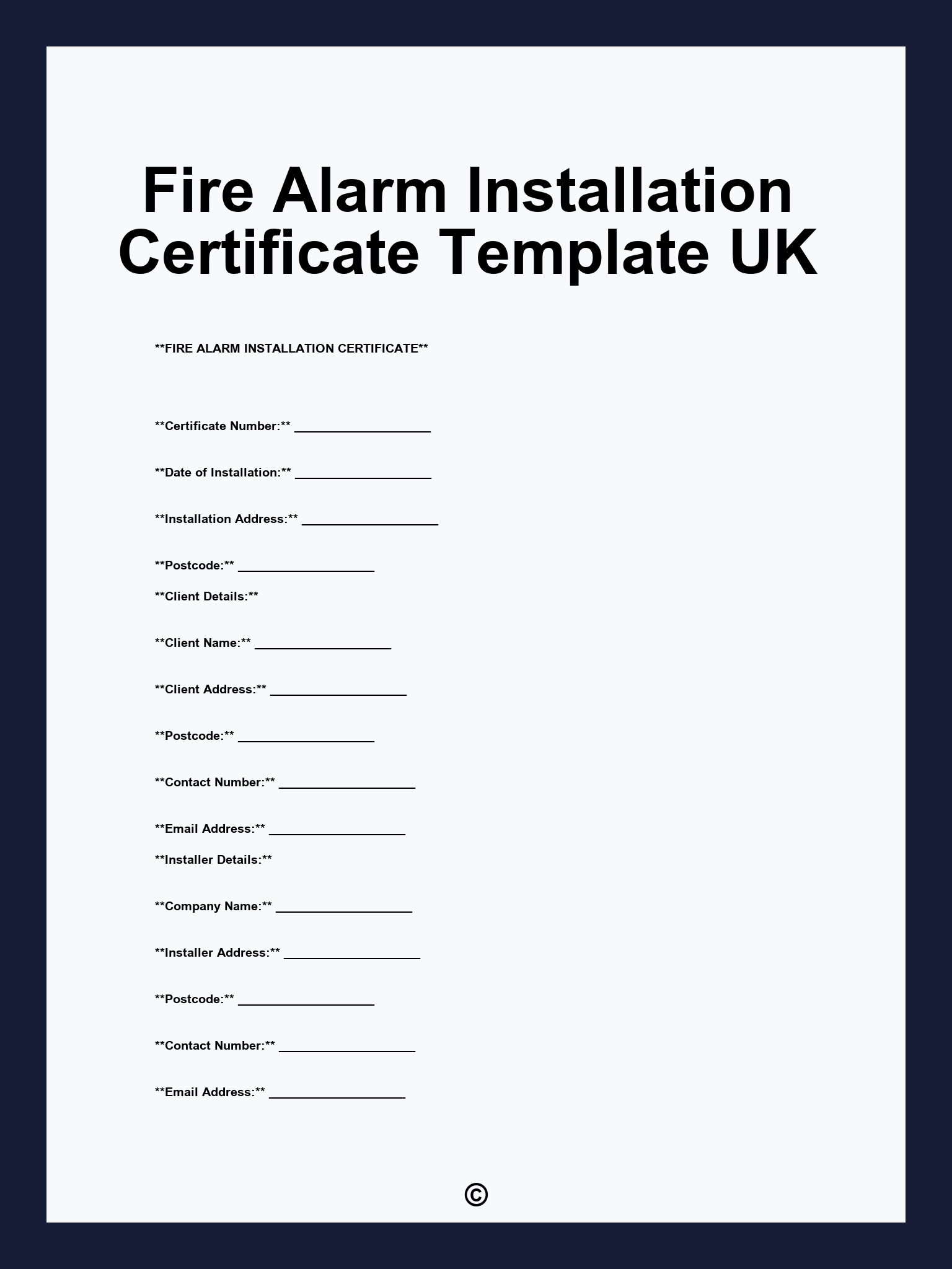 Fire Alarm Installation Certificate Template Fire Alarm Installation Certificate Template