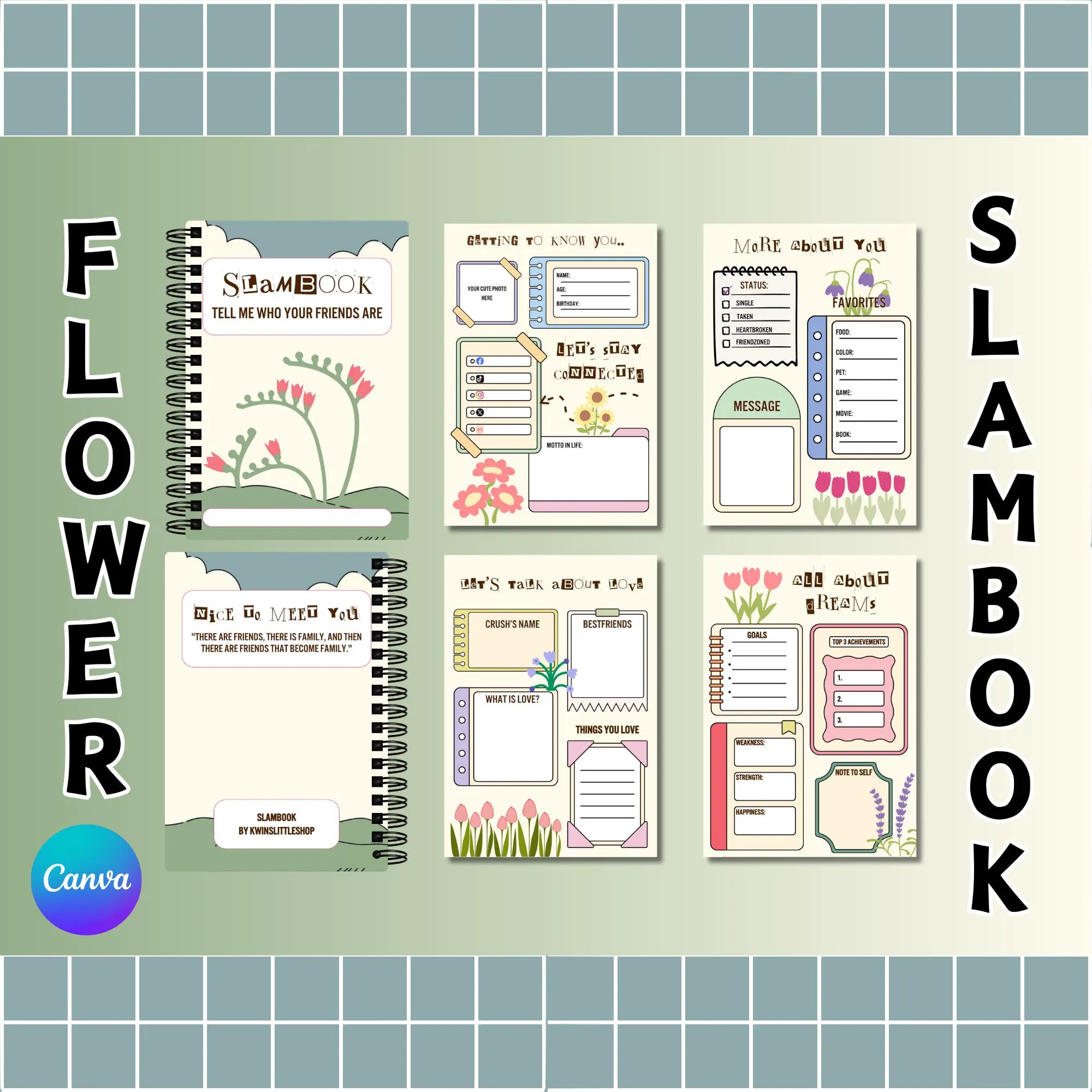 Flowers Slam Book Slambook Cute Template Flowers Slam Book Slambook Cute Template