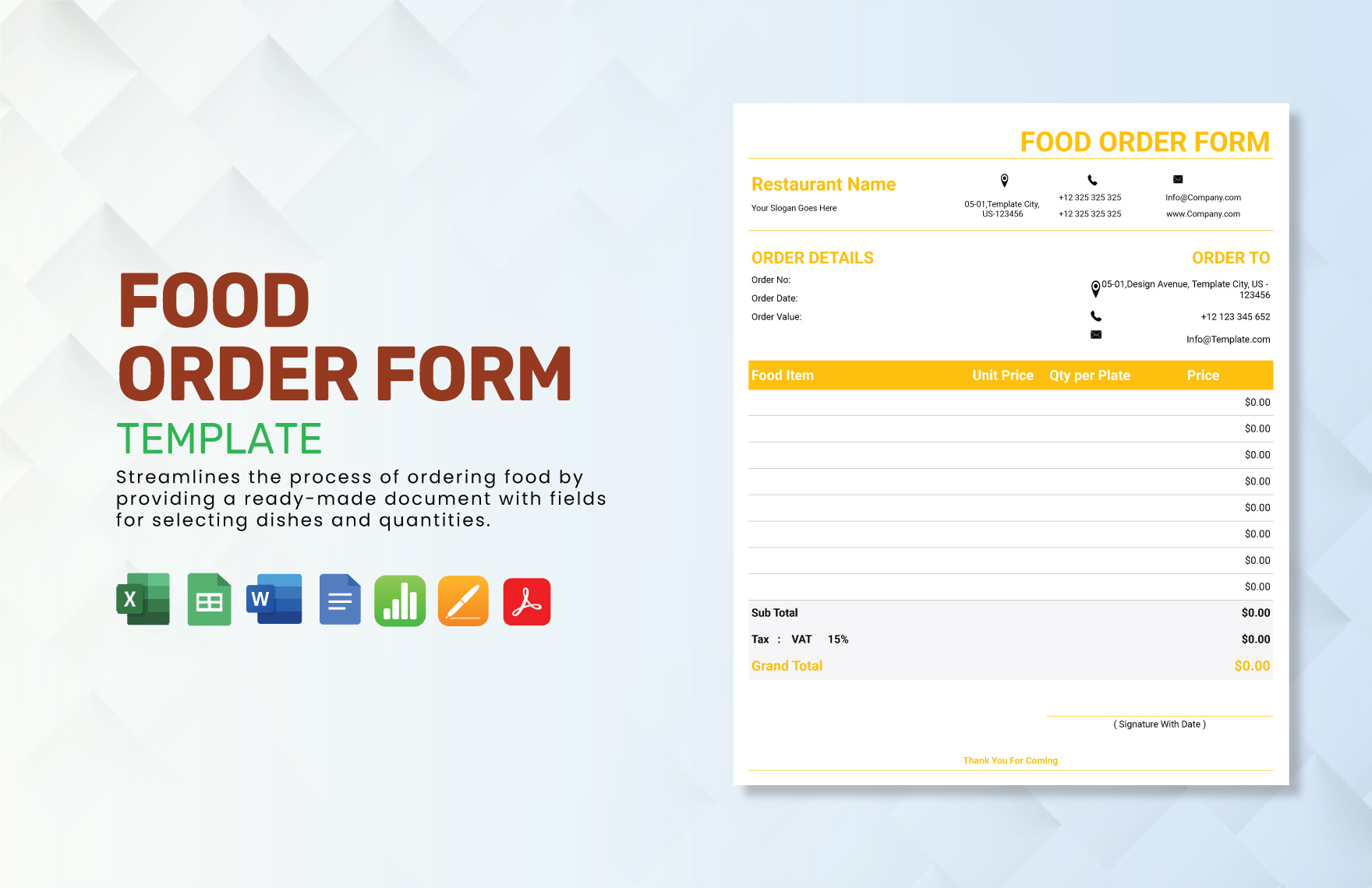 Food Order Form Template