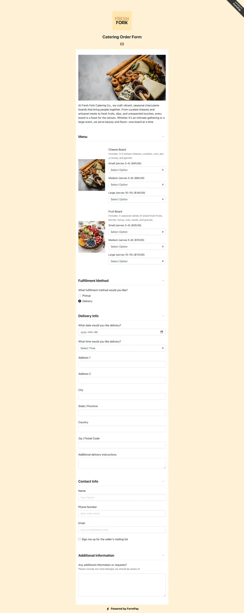 Food Order Form Templates