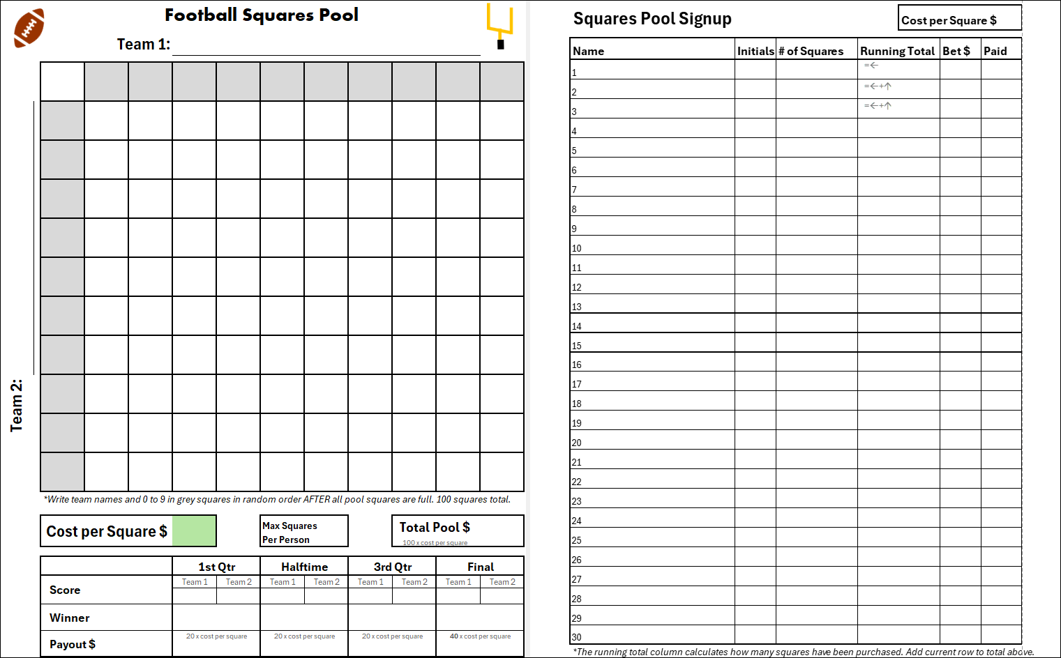 Football Squares Pool Free Download Football Squares Pool Free Download