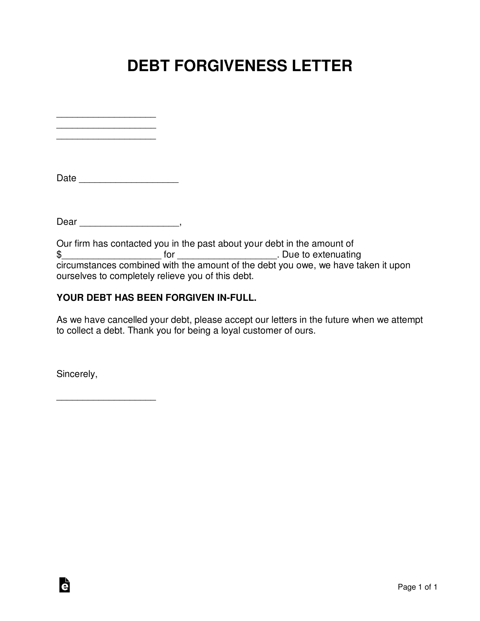 Forgiveness Letter Forgiveness Letter