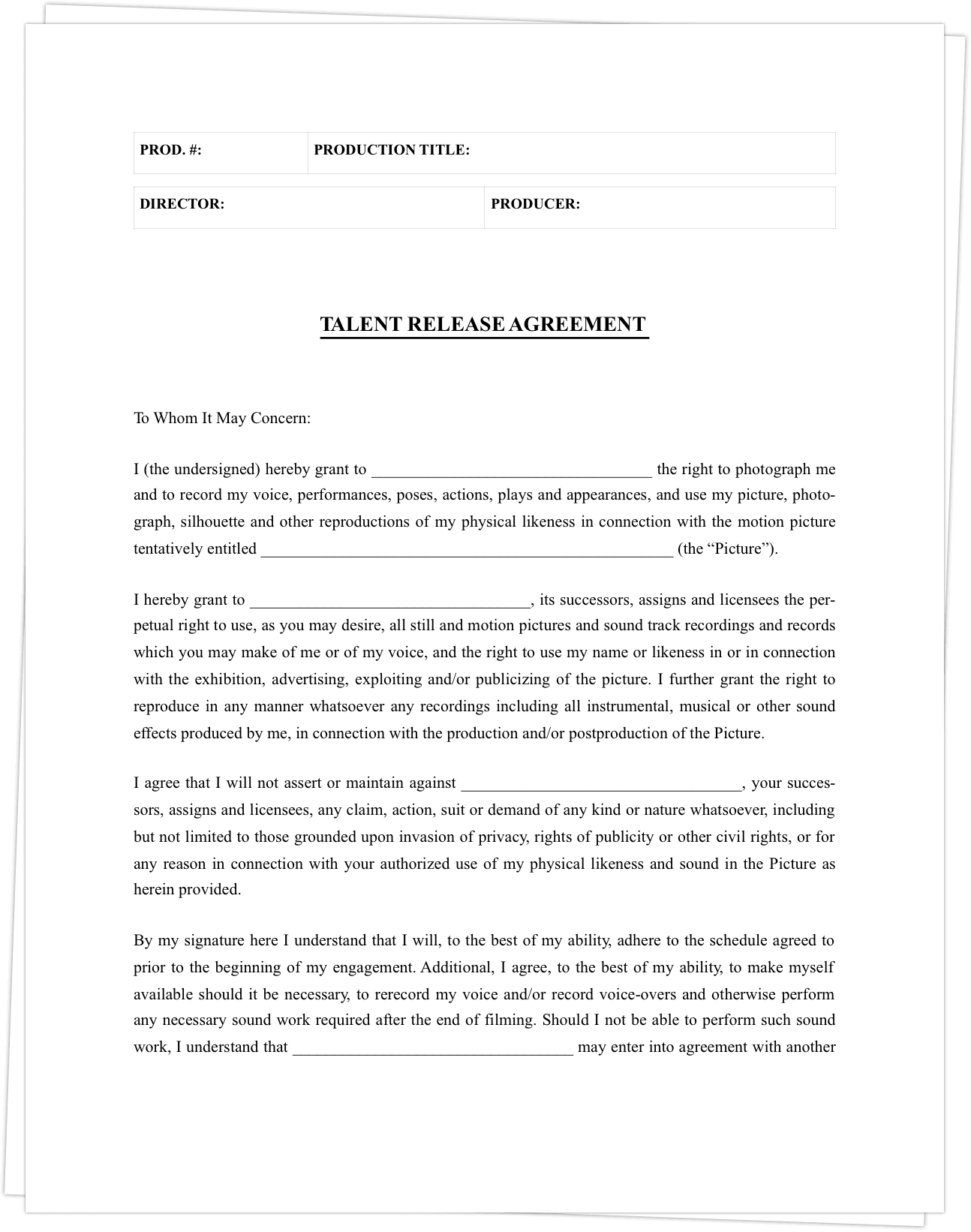 Free Actor Release Form Template