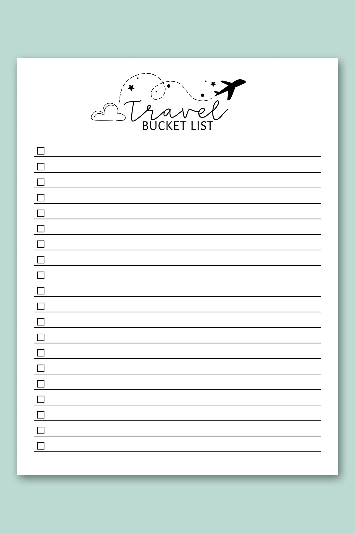 Free Bucket List Printable Set