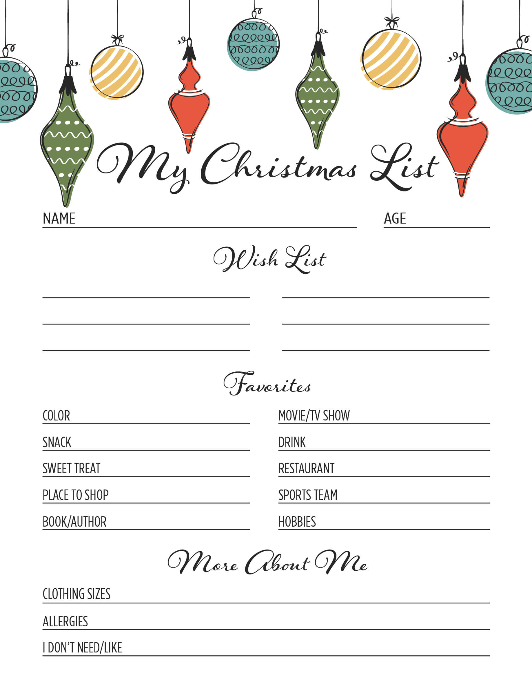 Free Christmas List Templates