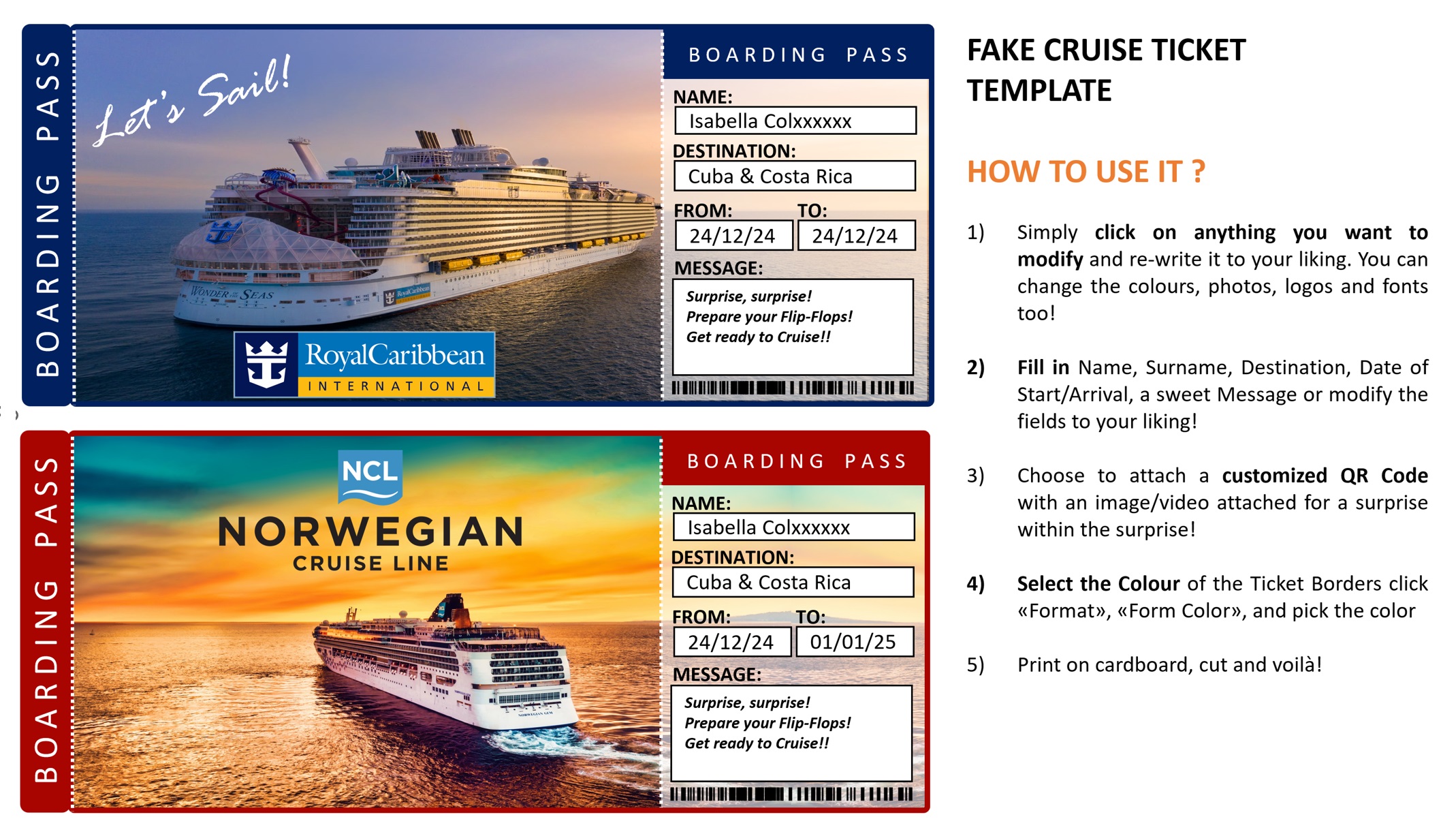 Free Fake Cruise Ticket Template For Gifting A Surprise Trip Free Fake Cruise Ticket Template For Gifting A Surprise Trip