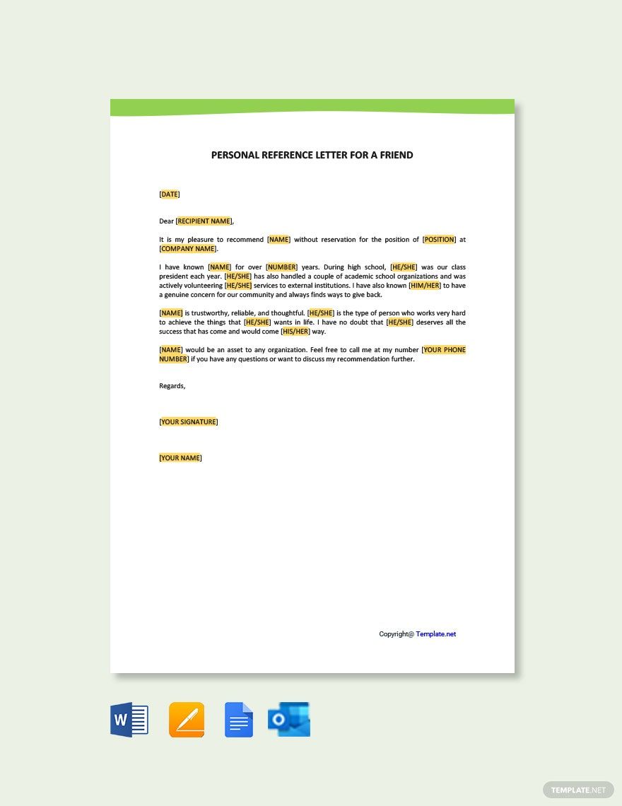 Free Personal Reference Letter For A Friend Free Personal Reference Letter For A Friend