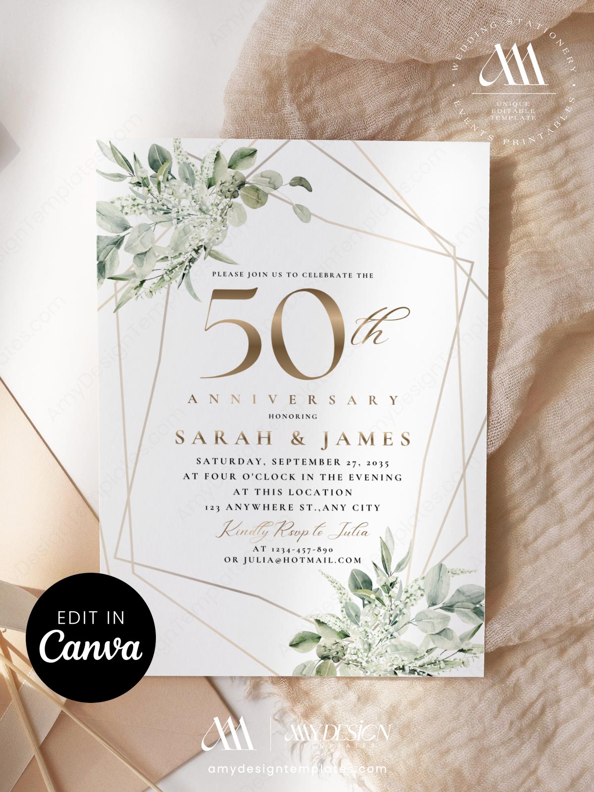 Free Printable 50th Wedding Anniversary Invitation Templates