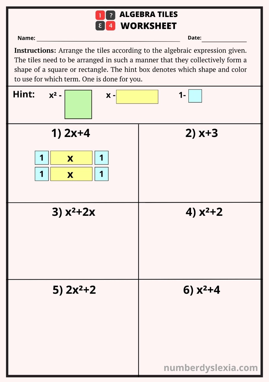 Free Printable Algebra Tiles Worksheets Pdf
