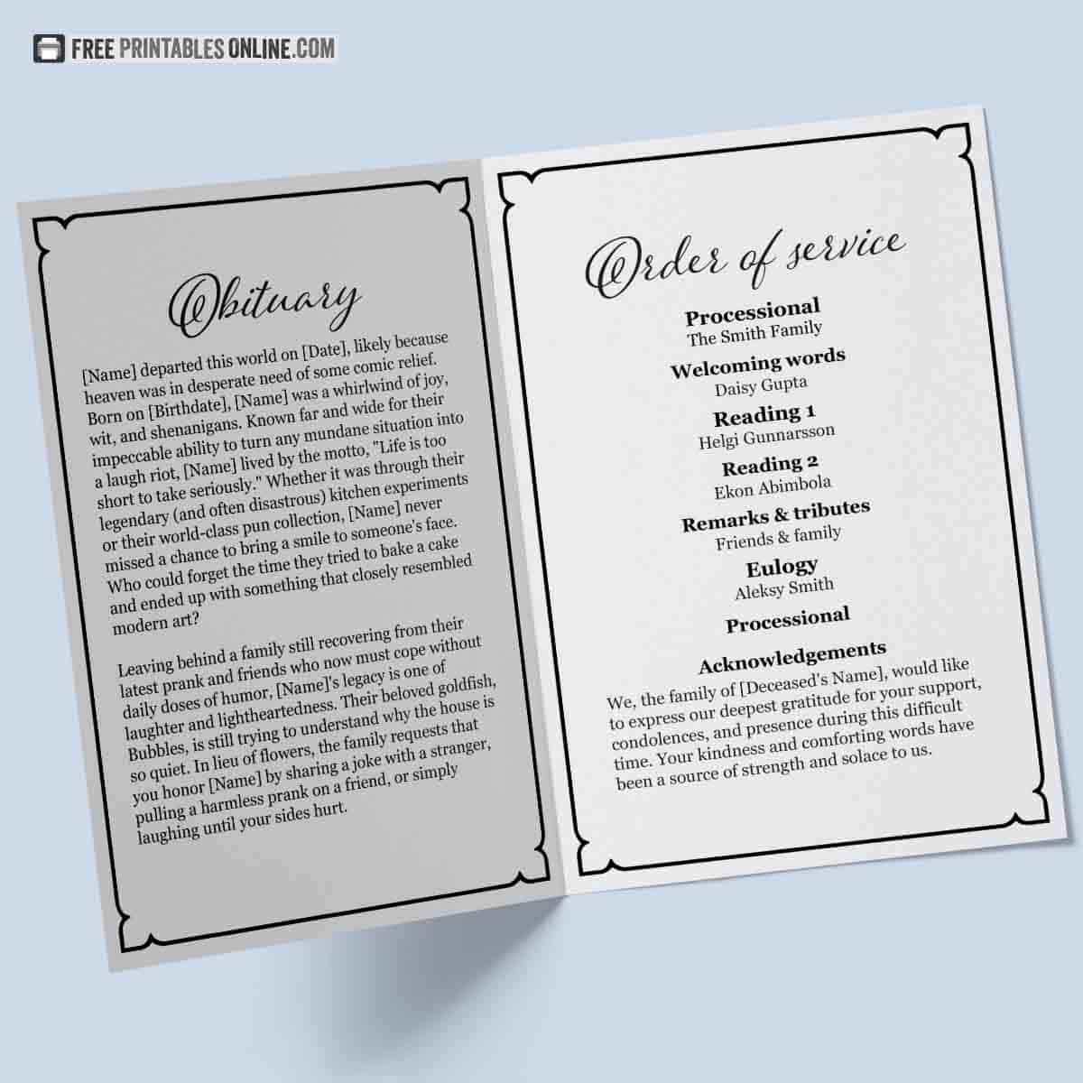 Free Printable Black And White Funeral Program Template