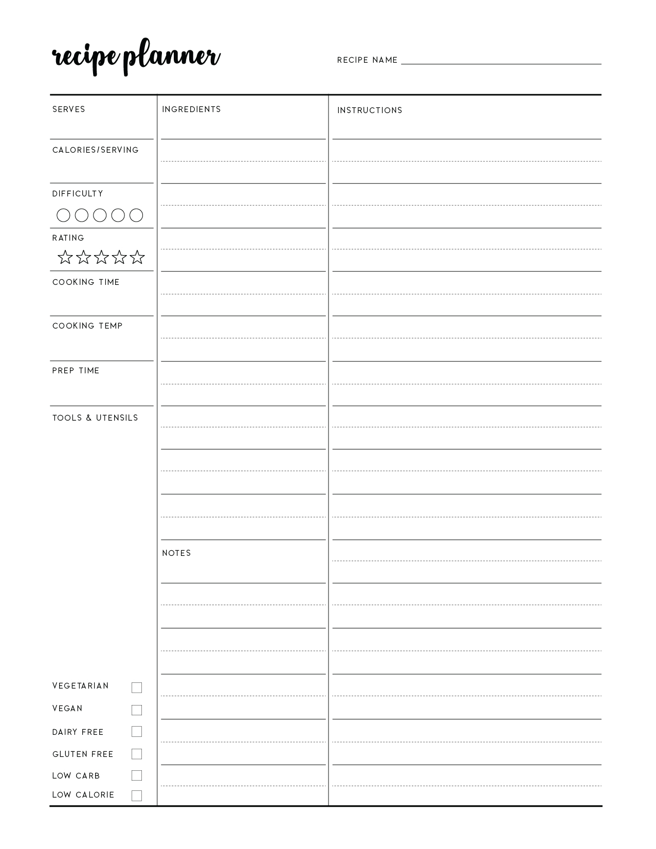 Free Printable Recipe Templates Free Printable Recipe Templates