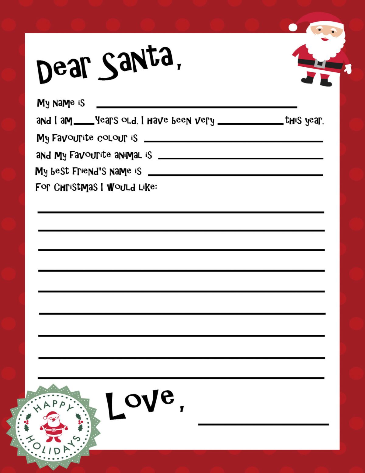 Free Printable Santa Letter Template Free Printable Santa Letter Template