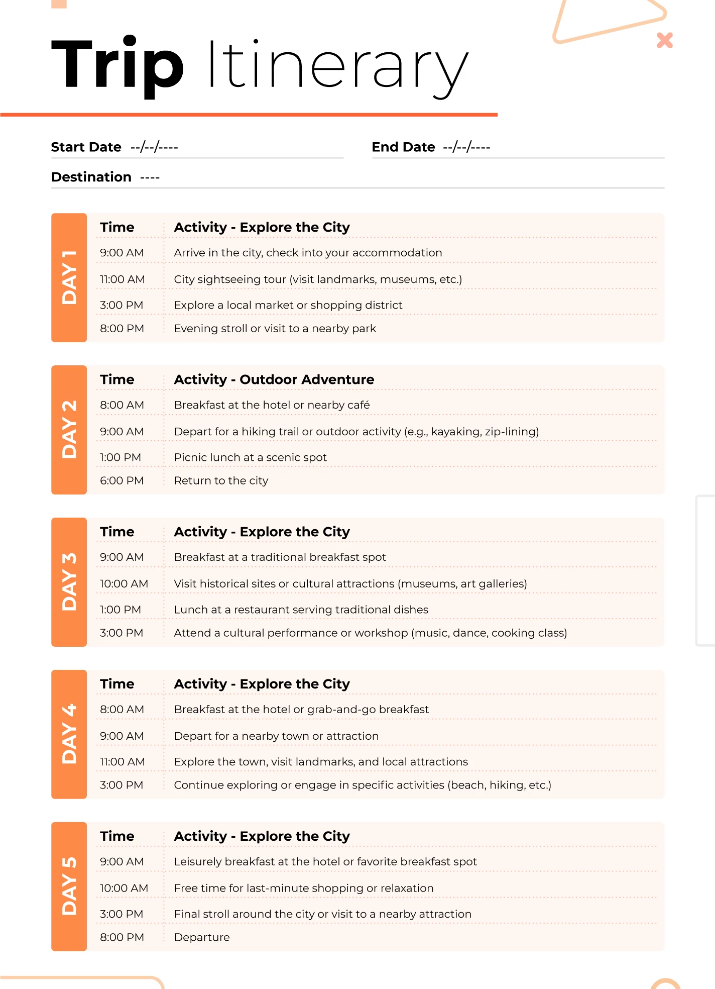 Free Travel Itinerary Google Docs Templates