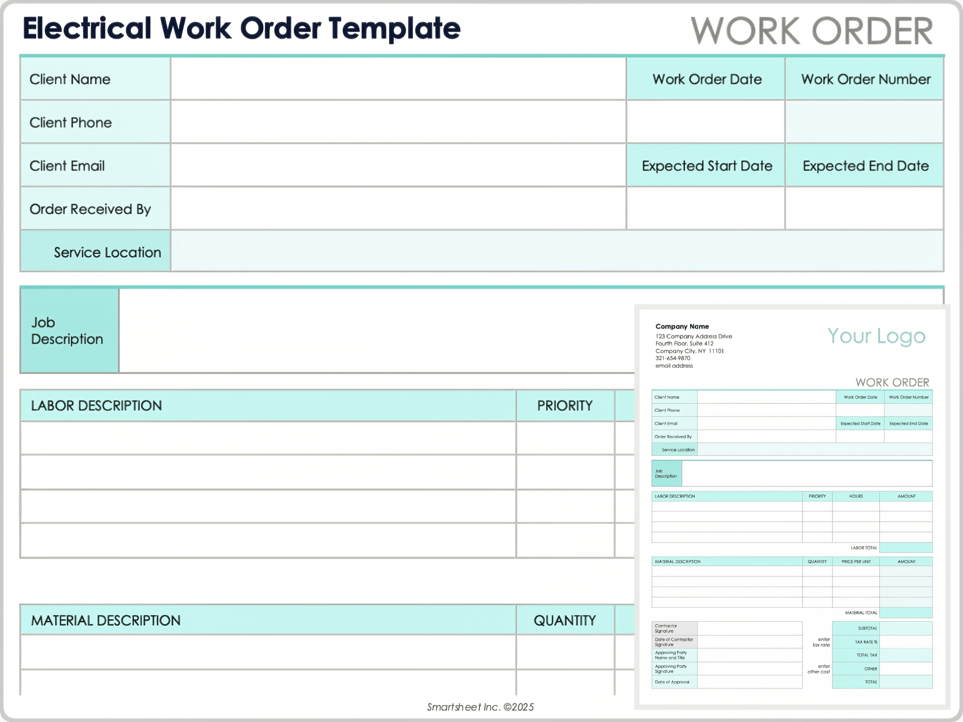 work order form template sample