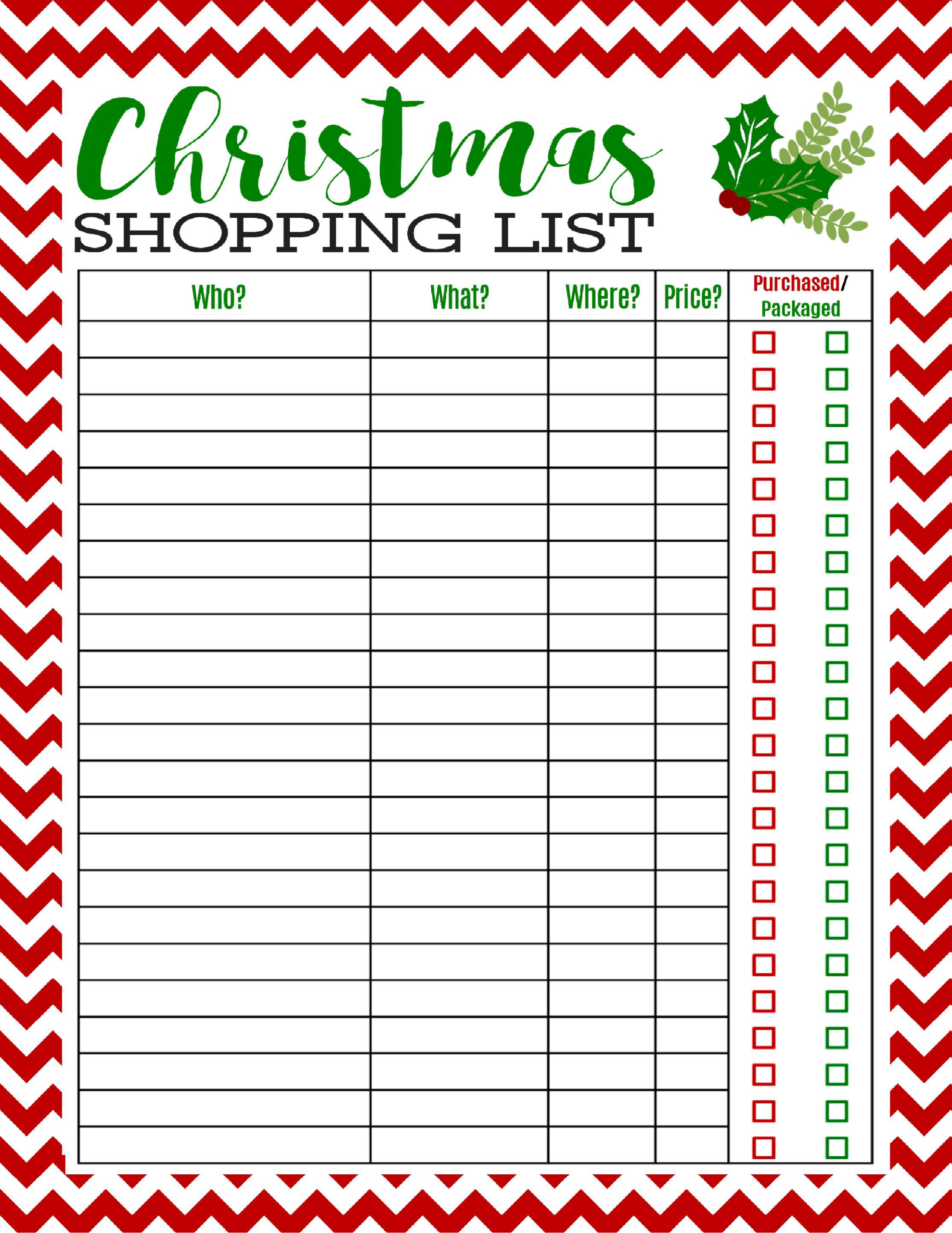 Freebie Printable Christmas Shopping List