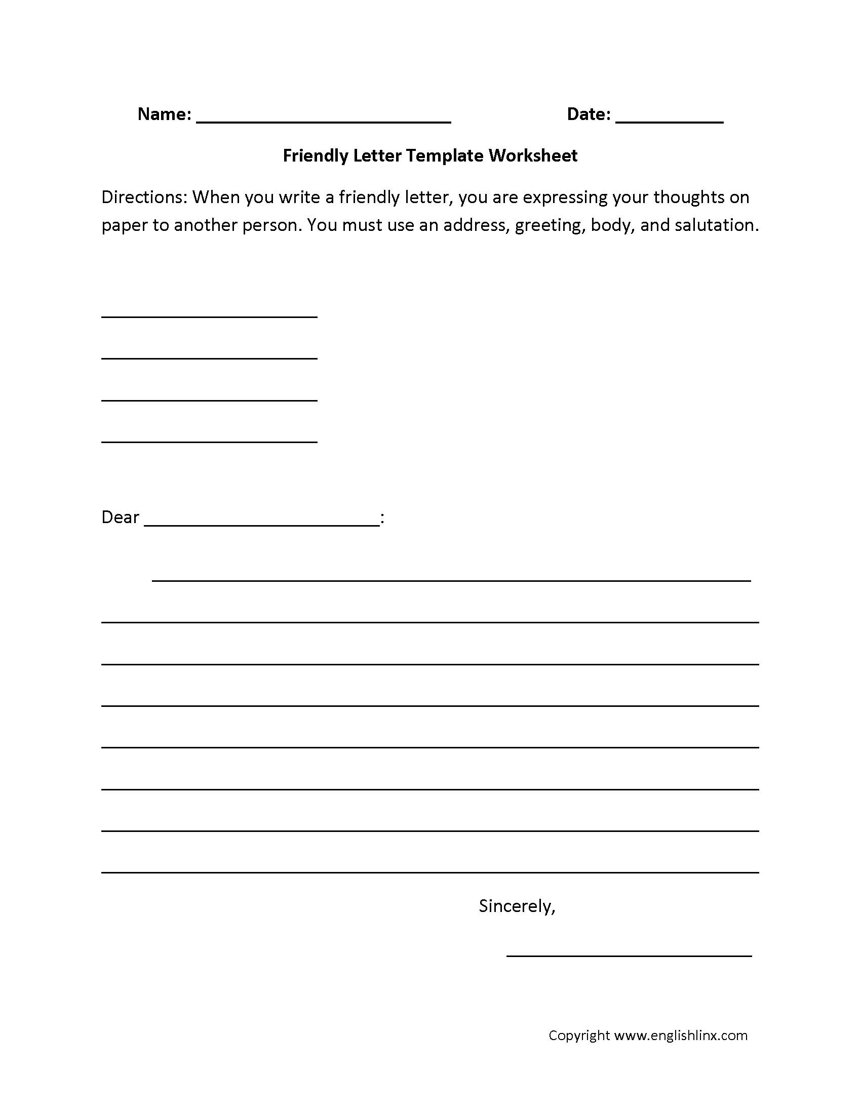 Friendly Letter Writing Friendly Letter Writing