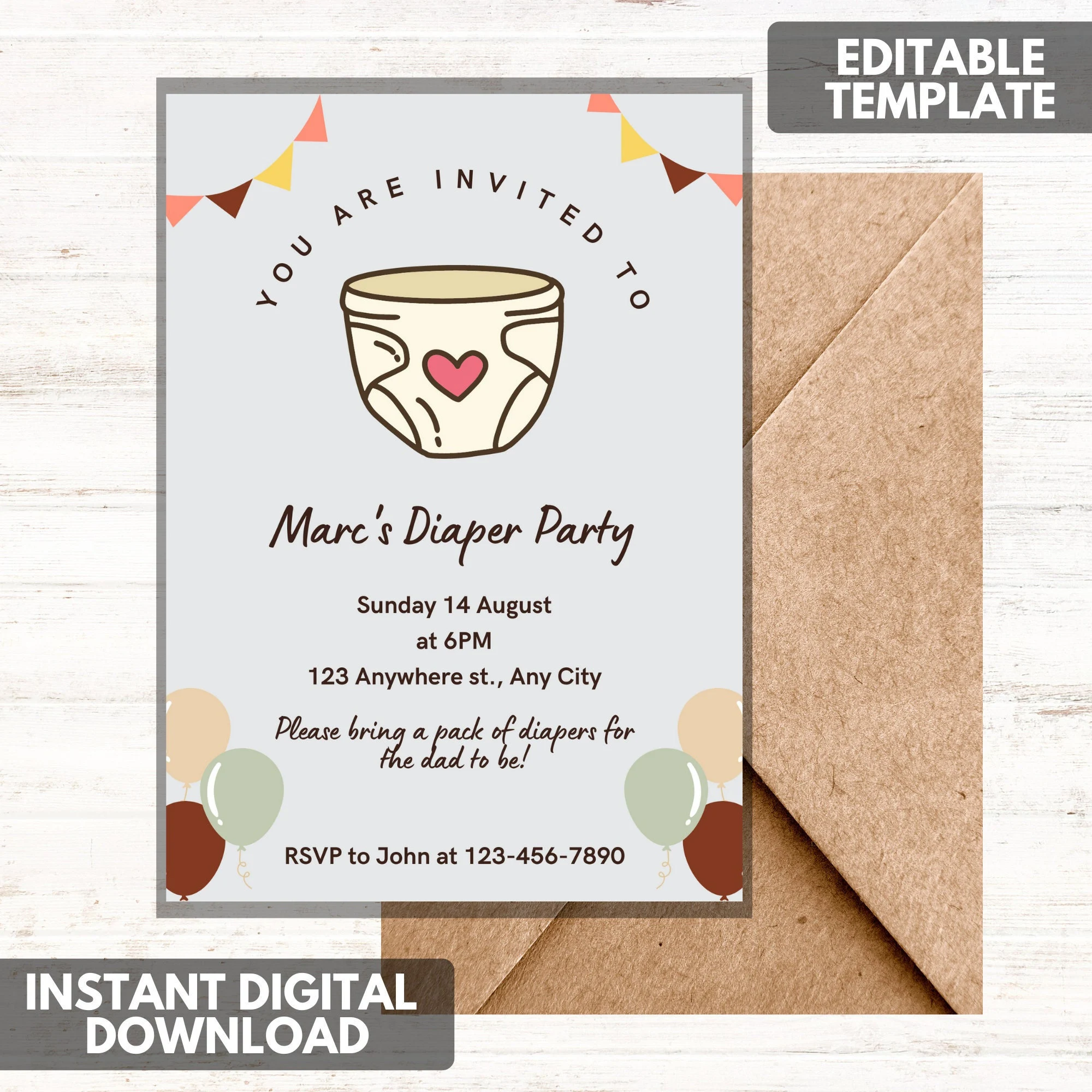 Fun Diaper Party Invitation Instant