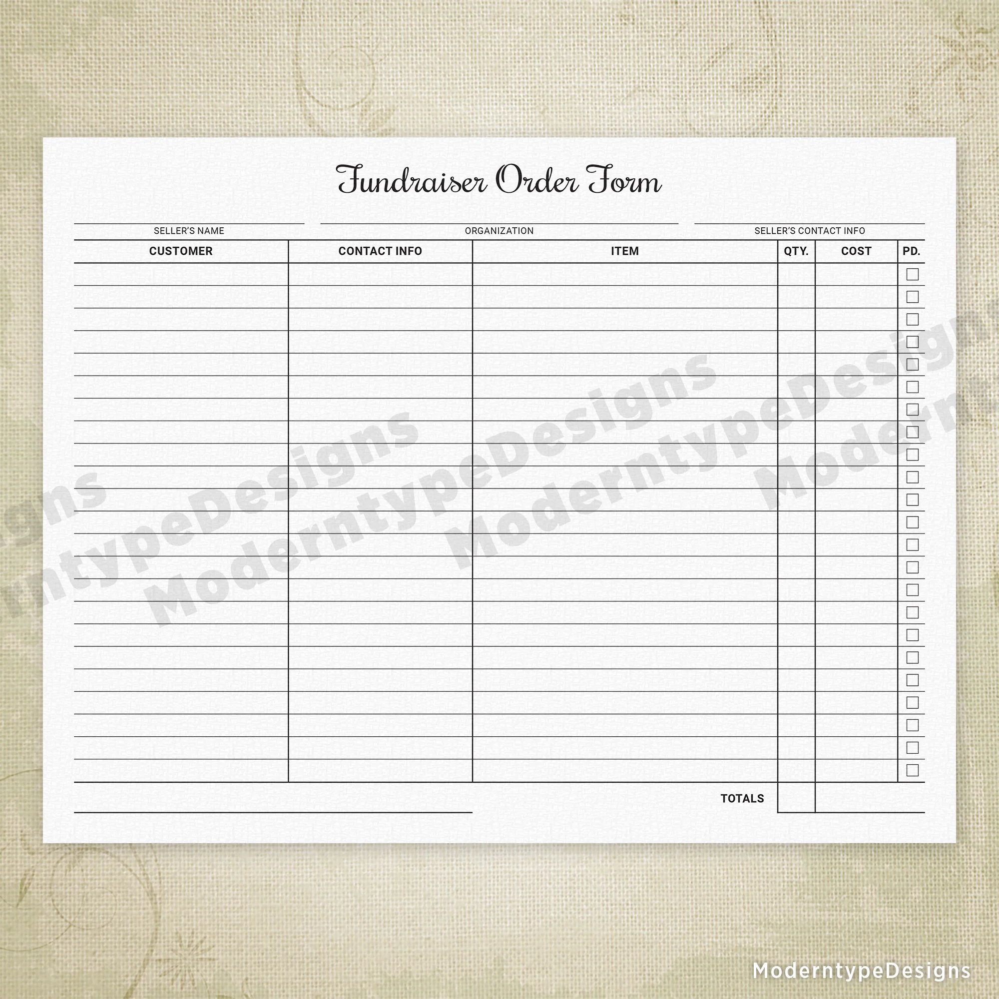 free printable fundraiser order form template