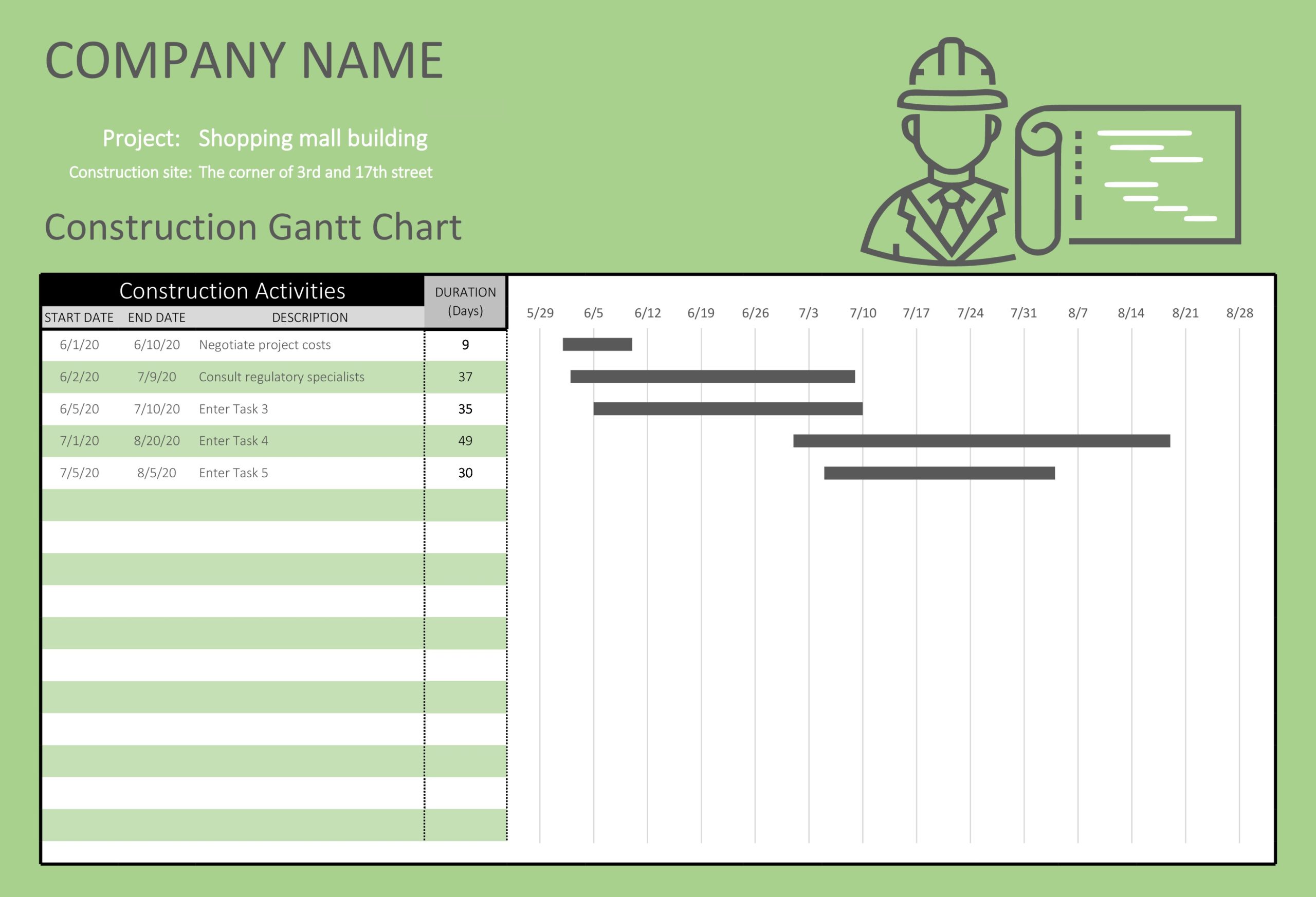 free printable gantt chart template