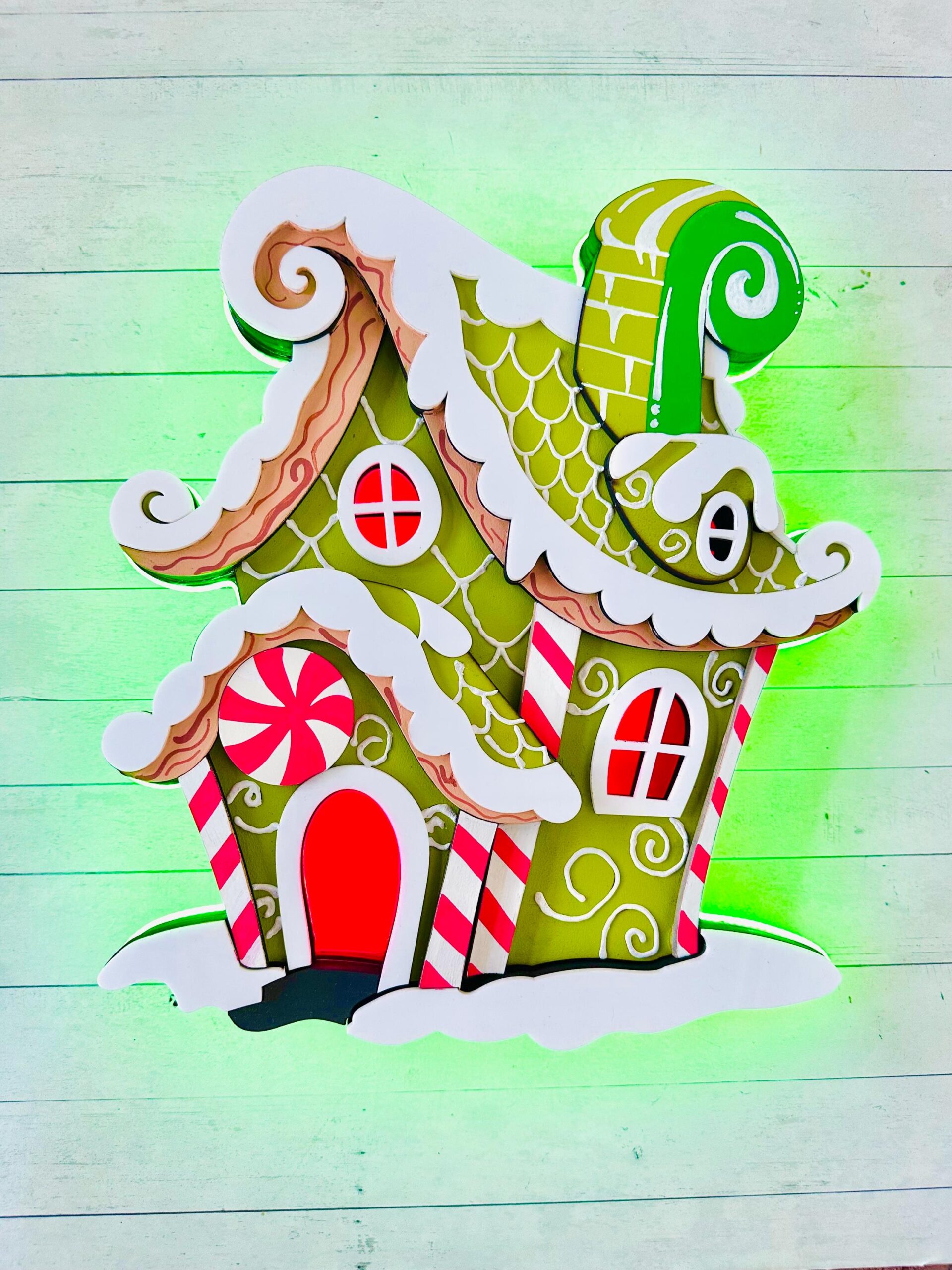 Glowing Grinch Gingerbread House