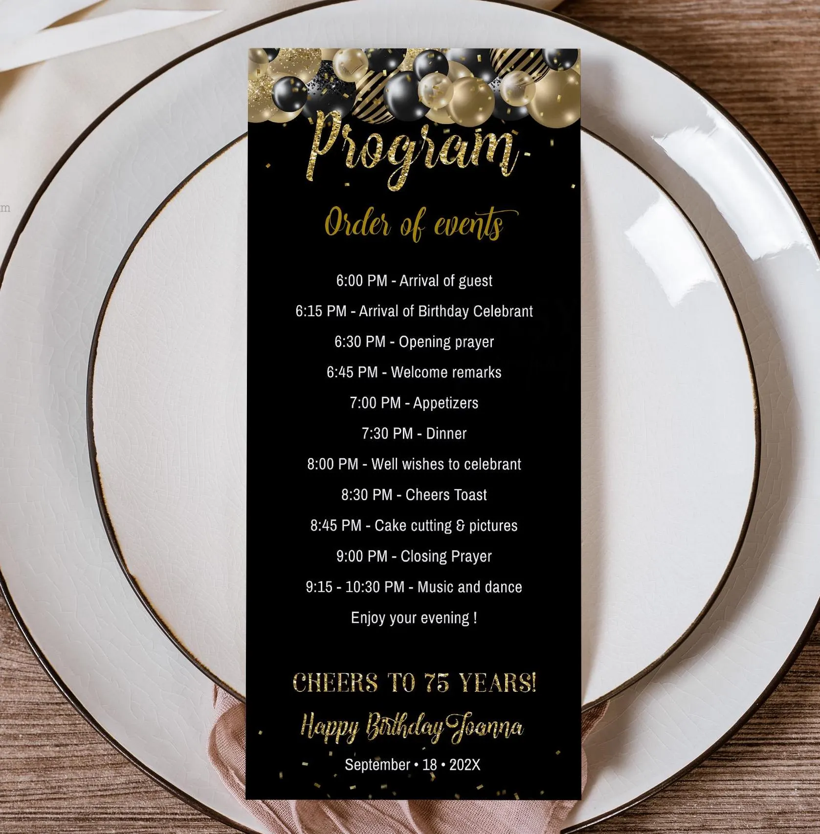 Gold And Black Birthday Program Template