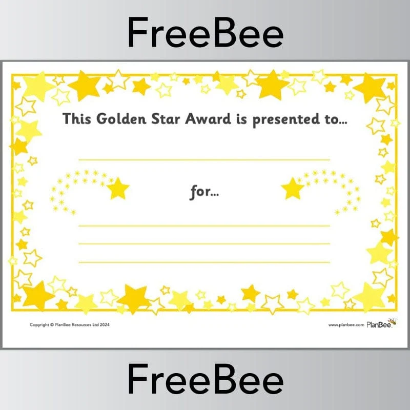 Golden Star Award Certificate Golden Star Award Certificate