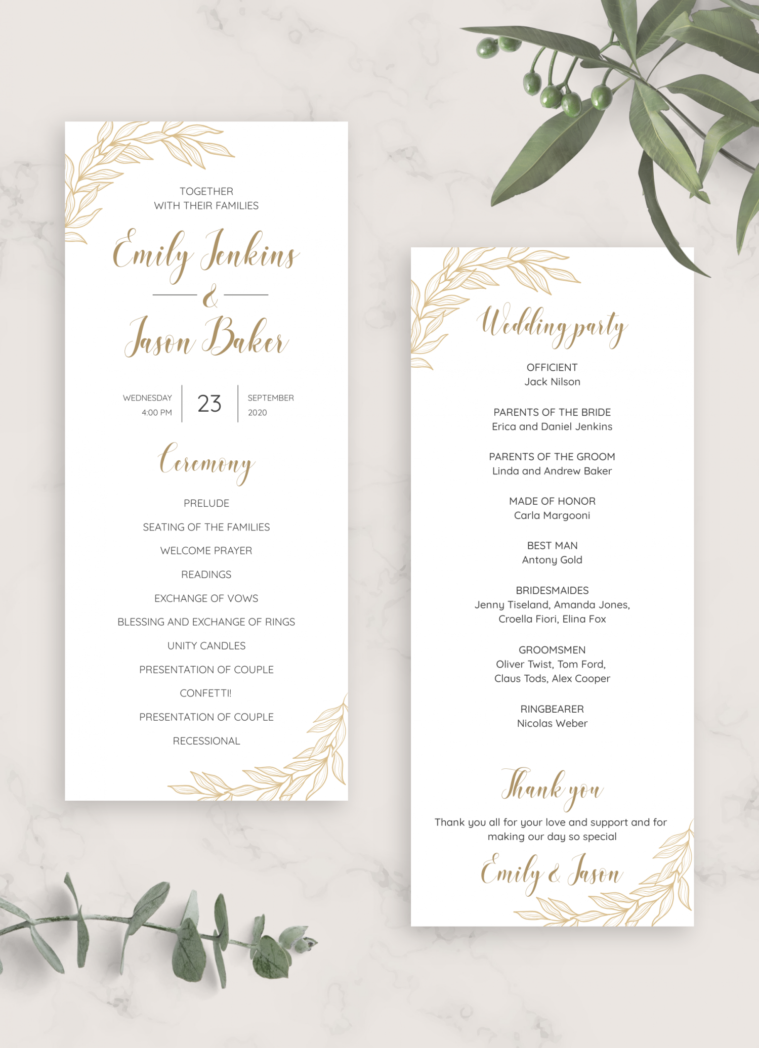Golden Wedding Program Golden Wedding Program