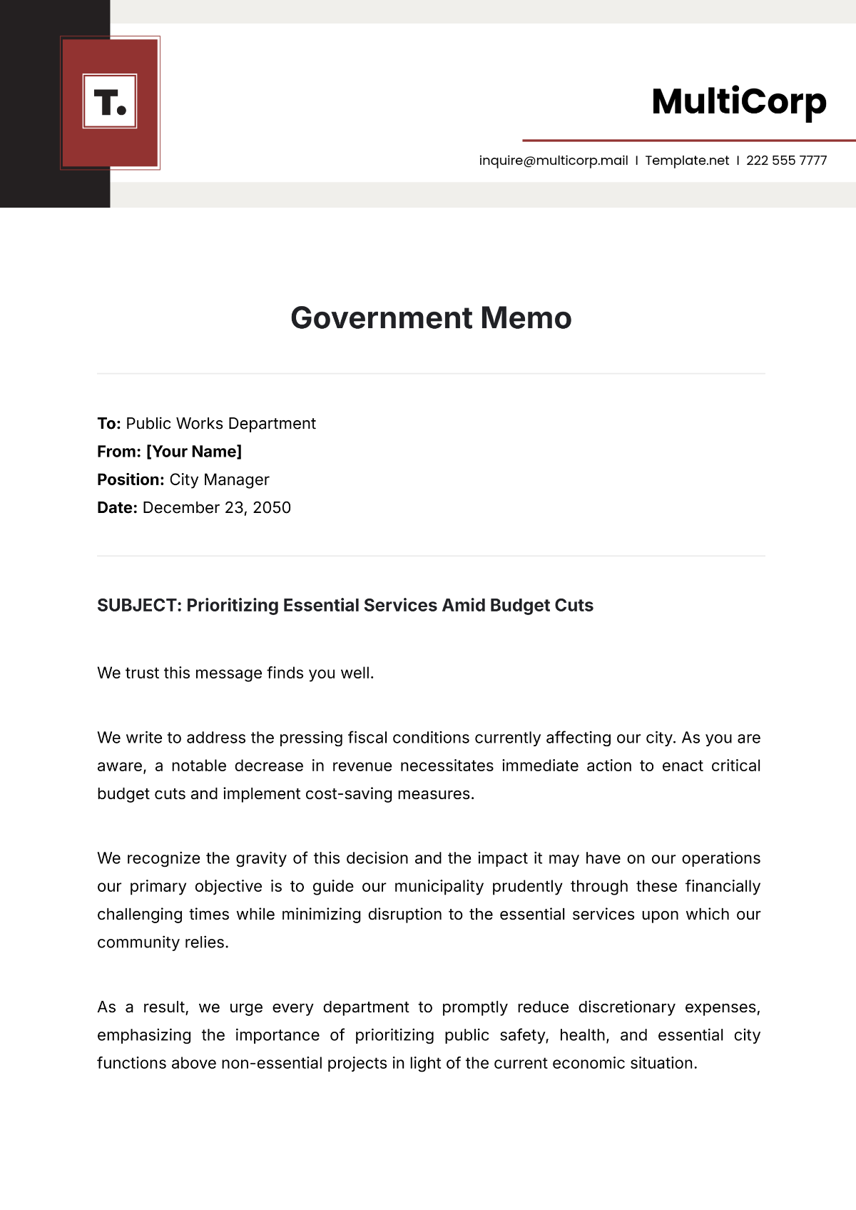 memo sample template