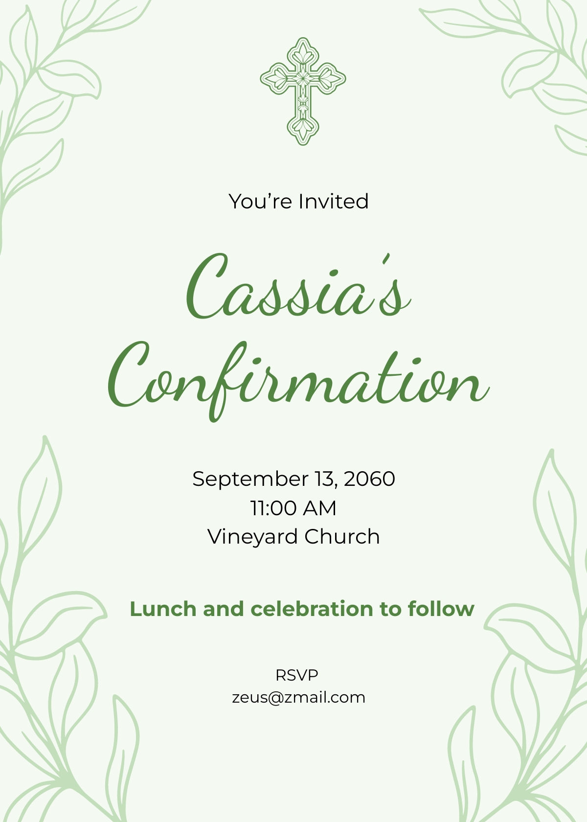 Green Confirmation Invitation Green Confirmation Invitation