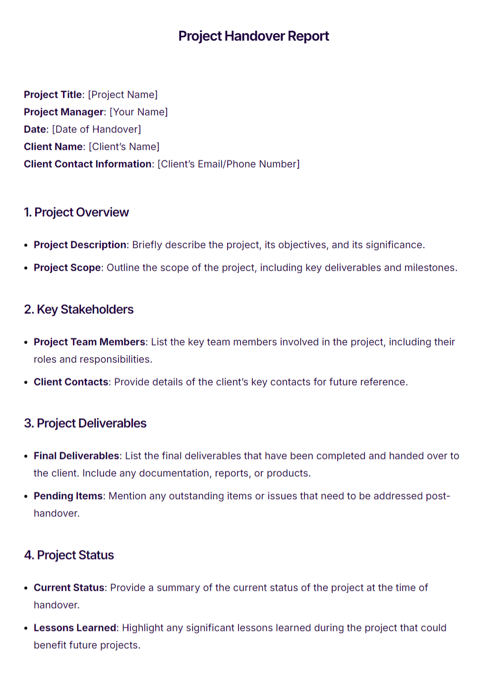 handover report sample template