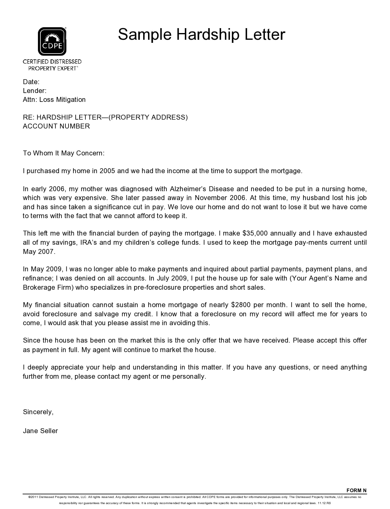 Hardship Letter Hardship Letter