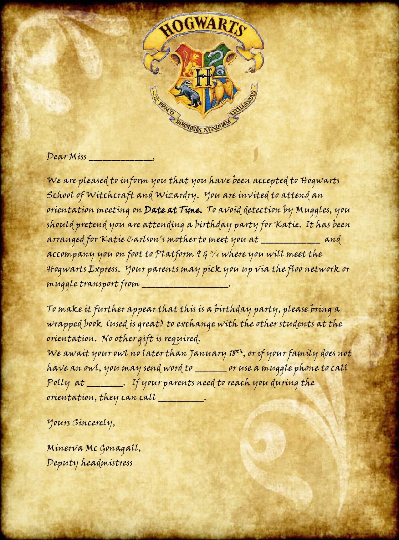 Hogwarts Acceptance Letters