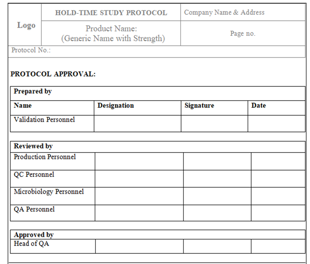 Hold Time Study Protocol Template Hold Time Study Protocol Template